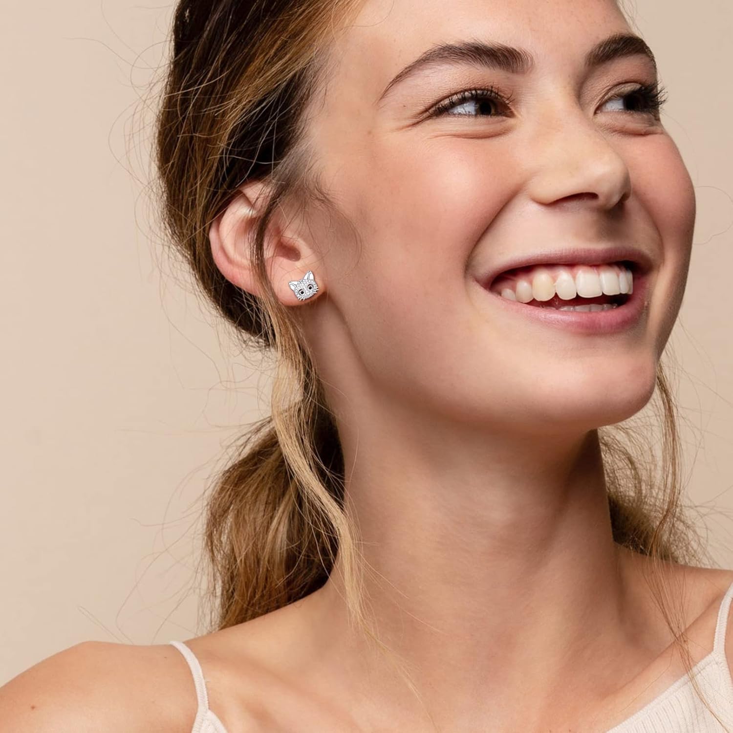 Cute Cubic Zirconia Pave Cat Stud Earrings for Women