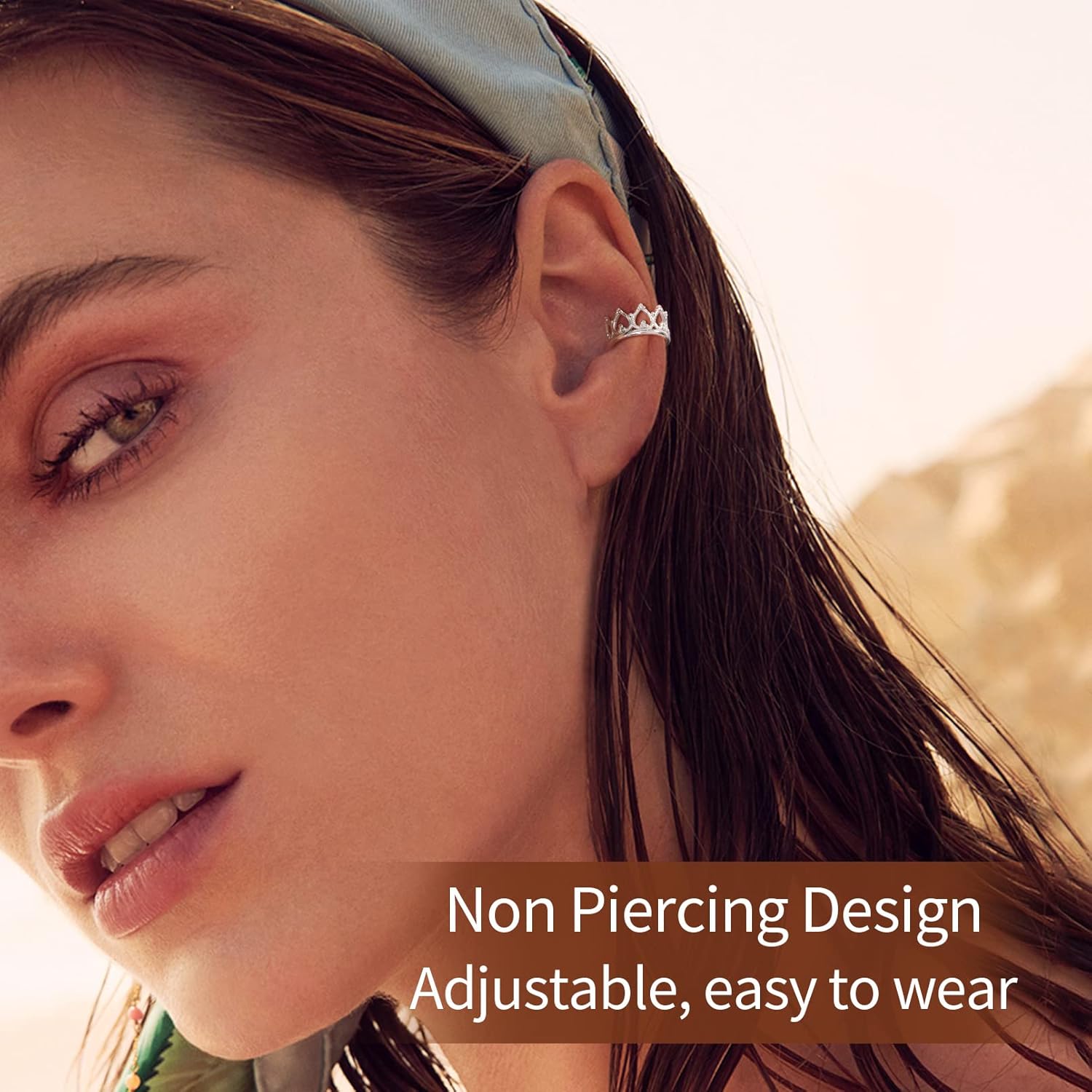 Crown Non Piercing Clip on Cartilage Cuff Earrings