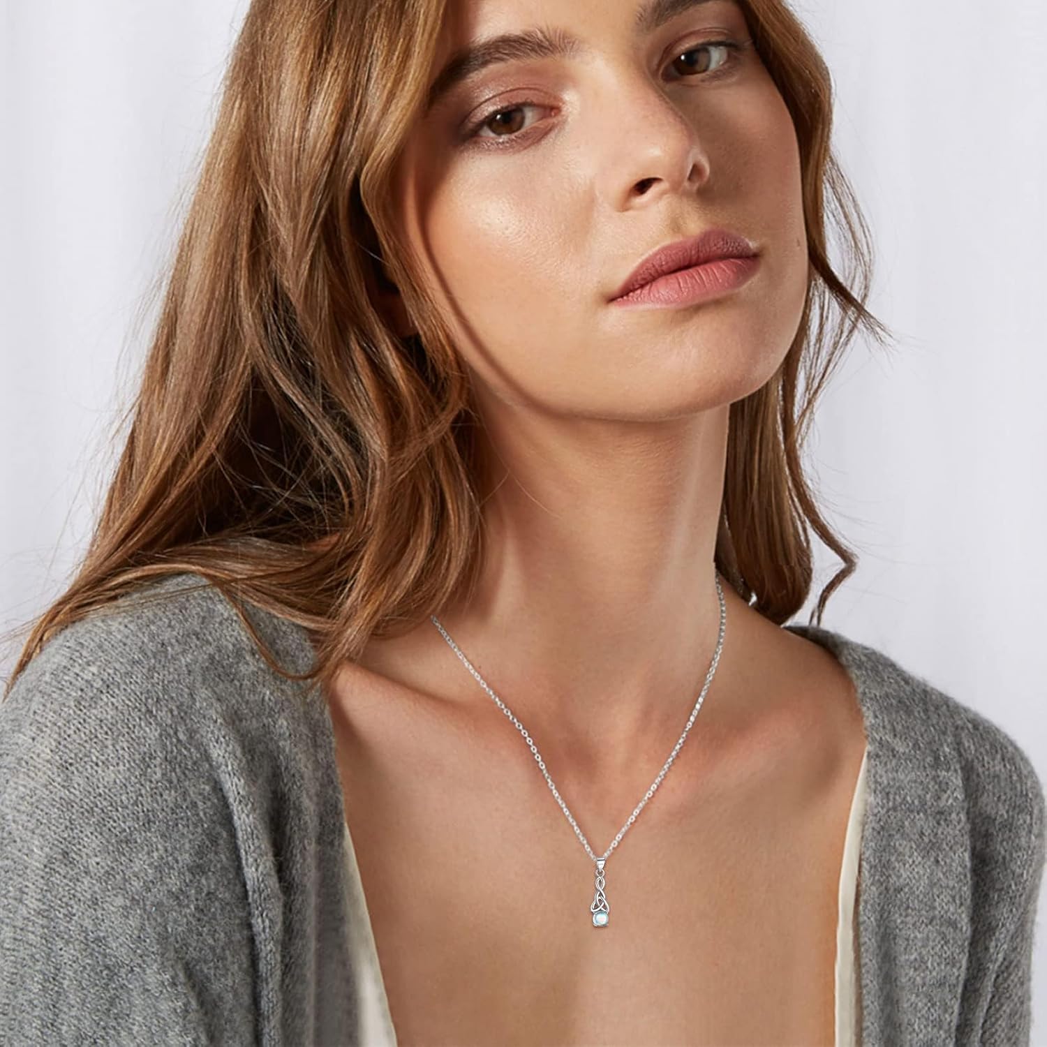 Moonstone Round Shaped Celtic Knot Pendant Necklace for Women, moonstone jewelry, celtic knot jewelry, sterling silver jewelry, silver necklace for women