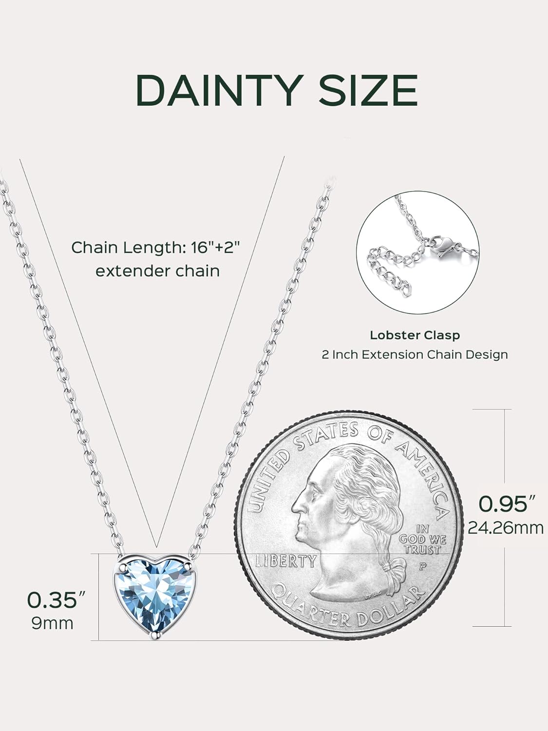 Love Heart March Aquamarine Gemstone Pendant Necklace