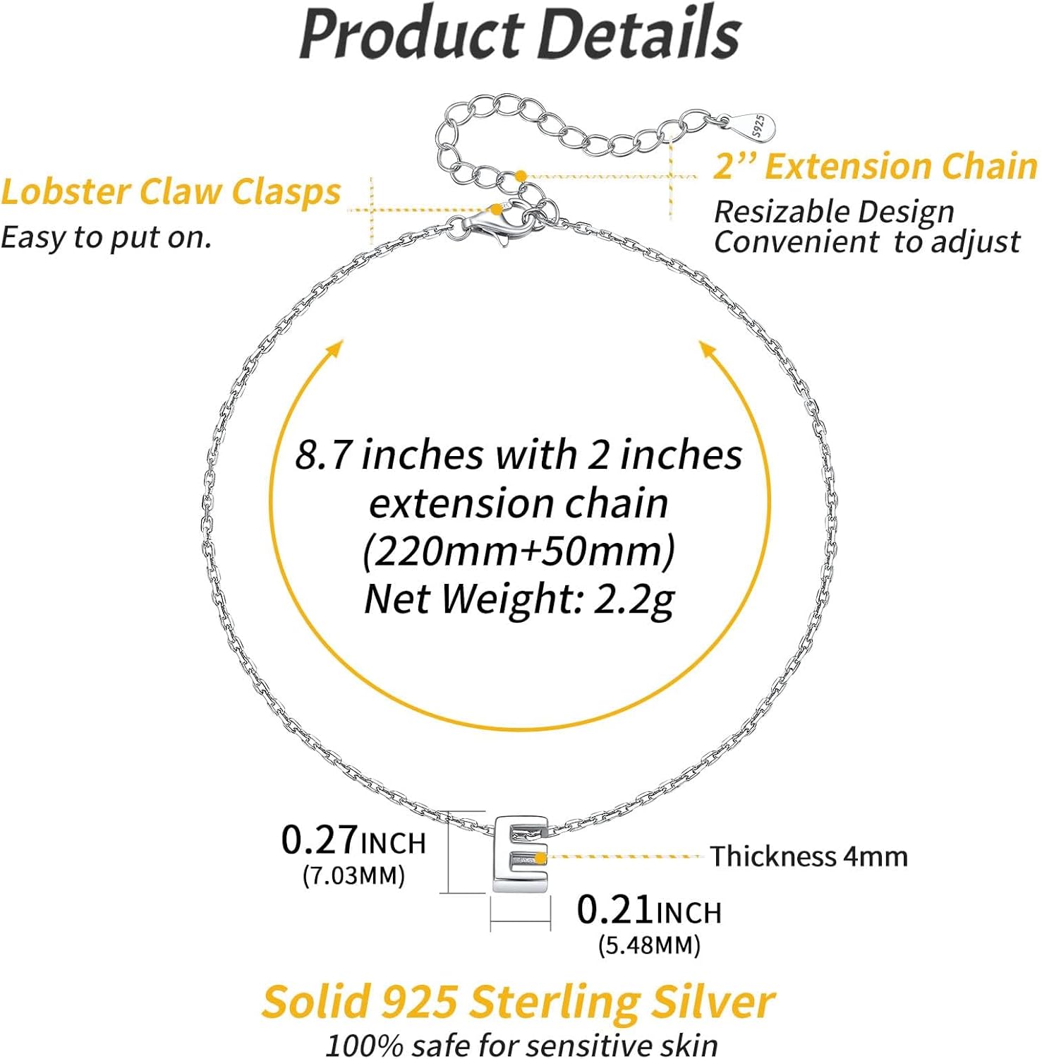 E-Initial Letter Minimalist Summer Beach Anklet, sterling silver jewlery, initial jewelry, initial Anklet, sterling silver anklet, gift idea