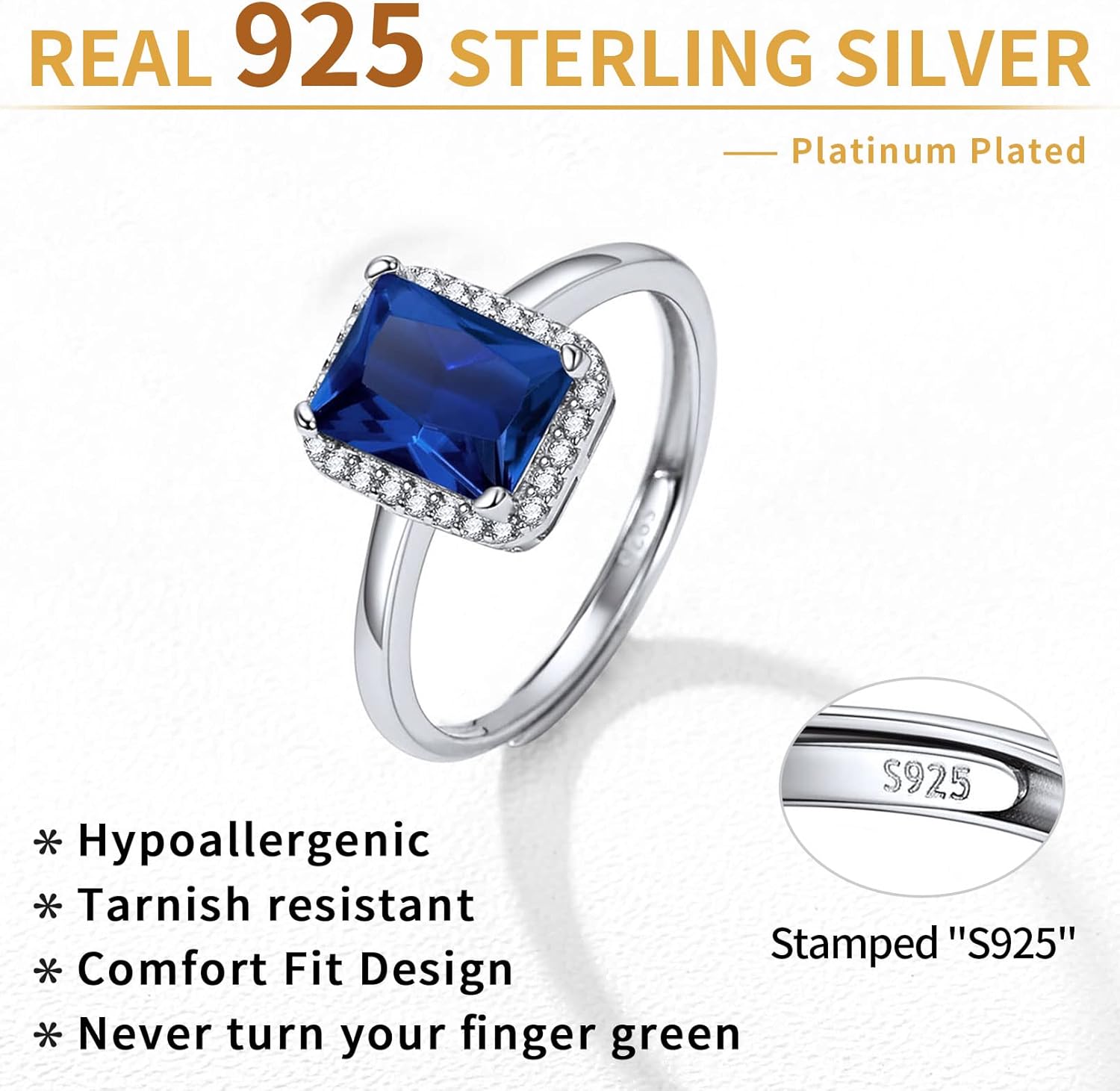 Sterling Silver Square Emerald Cut Birthstone Promise Ring