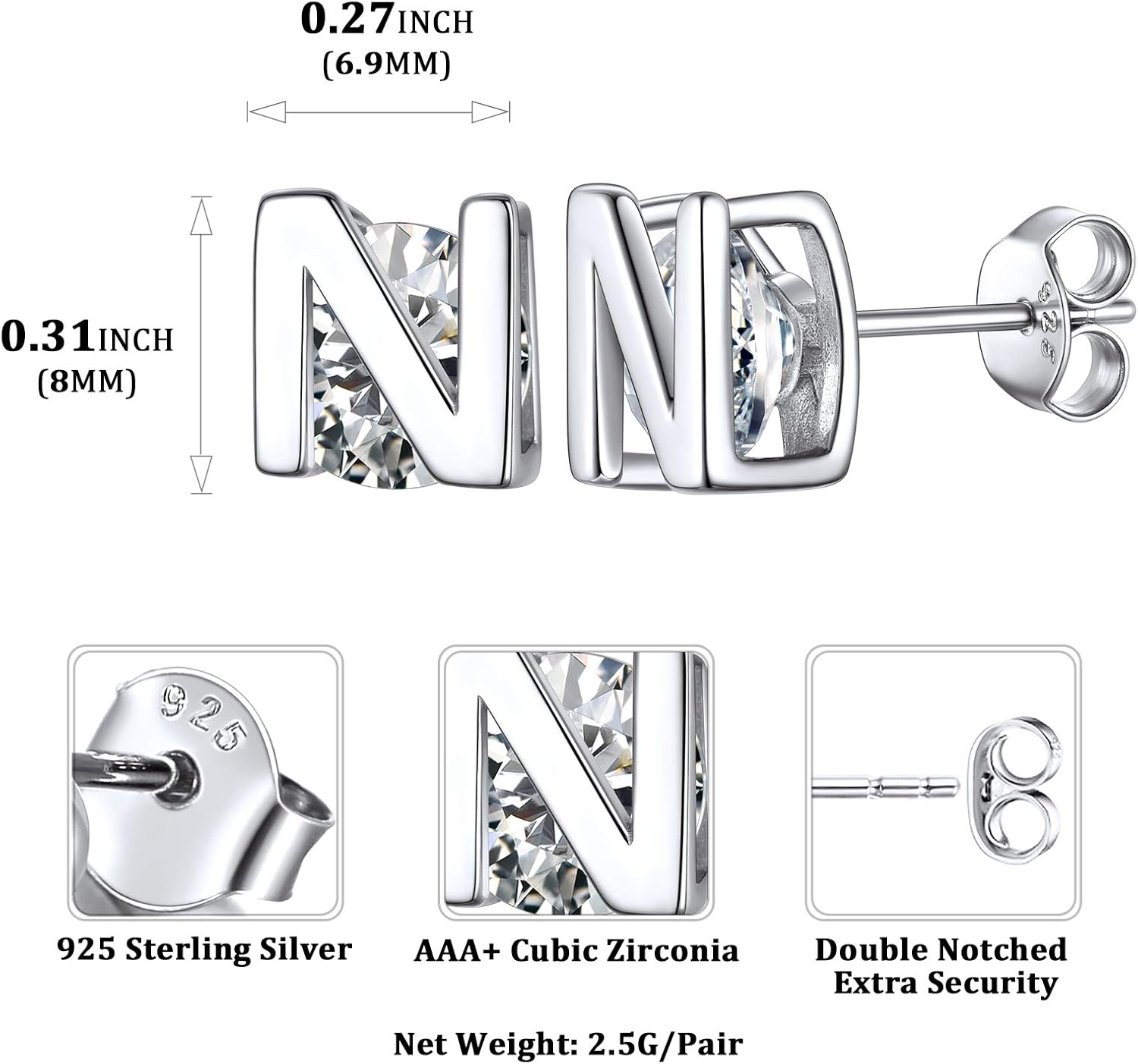 Dainty Initial & Cubic Zirconia Letter Stud Earrings