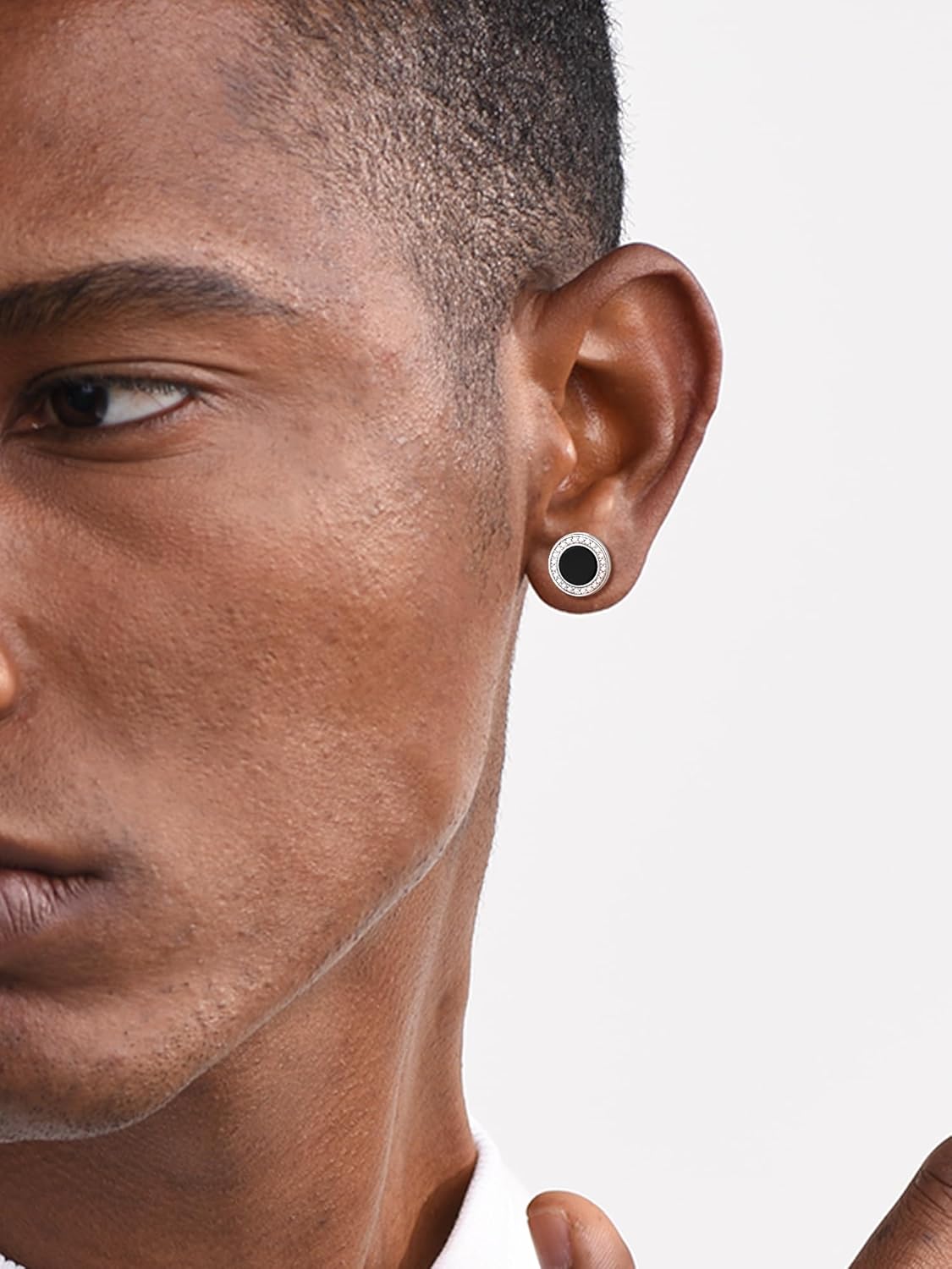 Black Onyx Round Cubic Zirconia Halo Stud Earrings