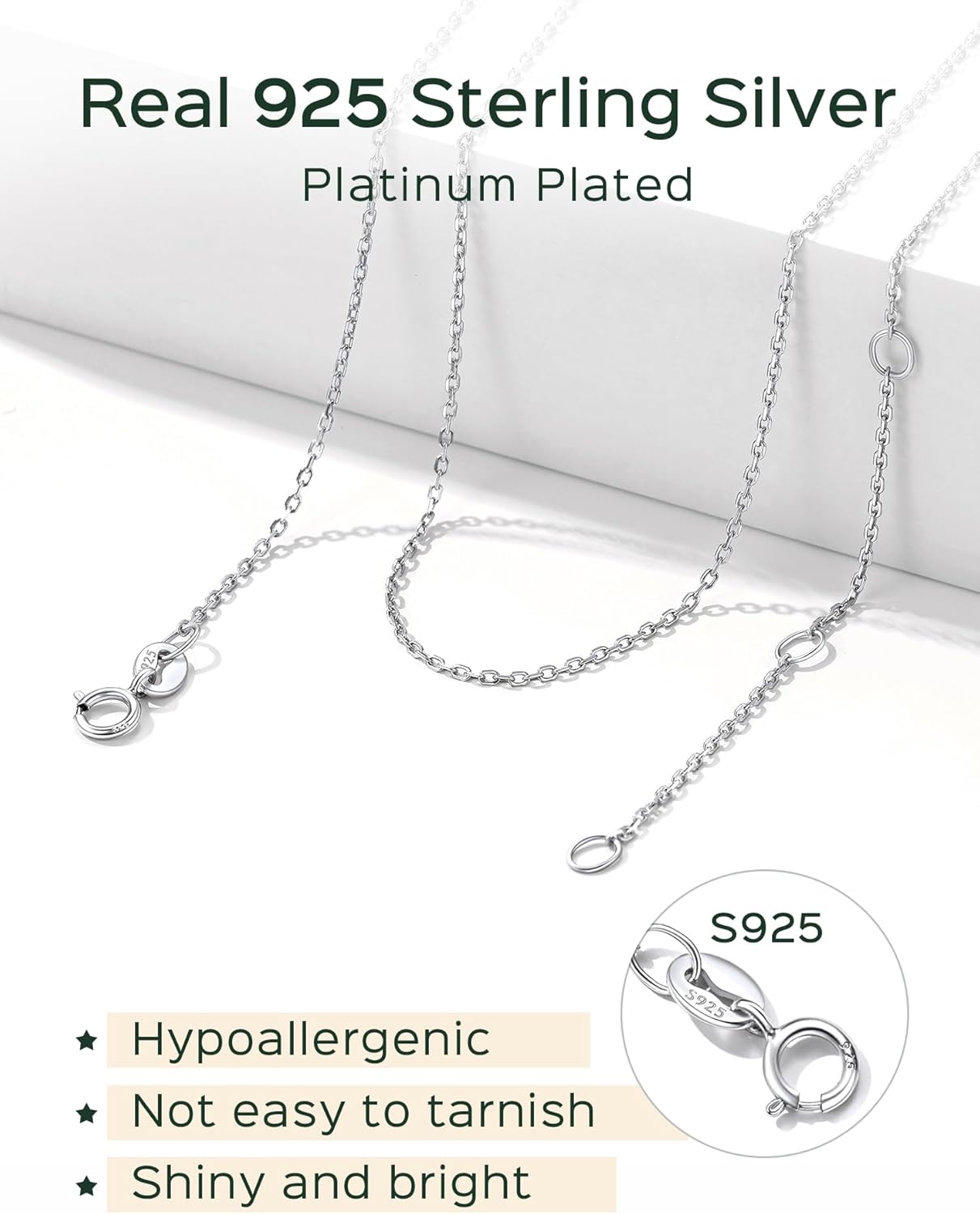 Sterling Silver Sturdy Cable Link Dainty Chain Necklace