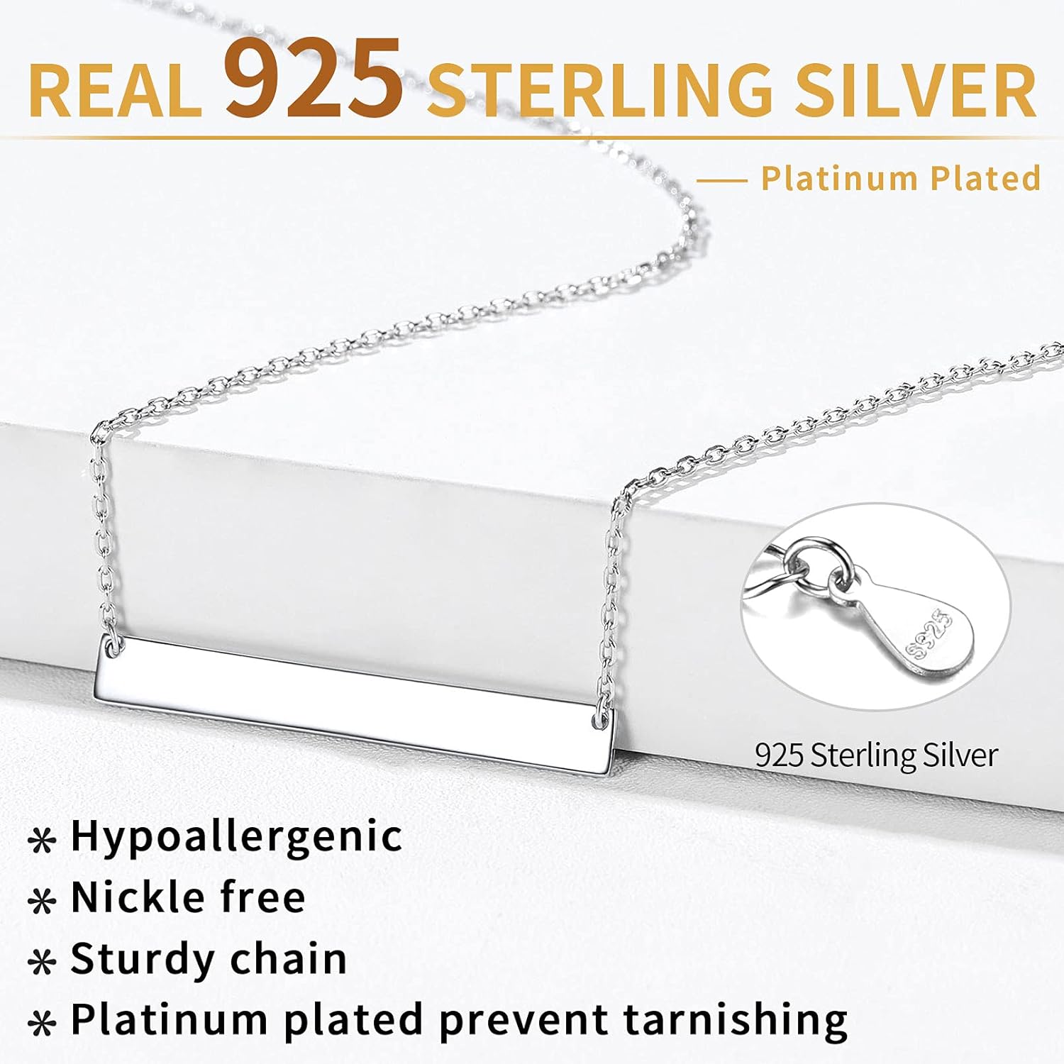 Sterling Silver Vertical Bar Pendant Necklace