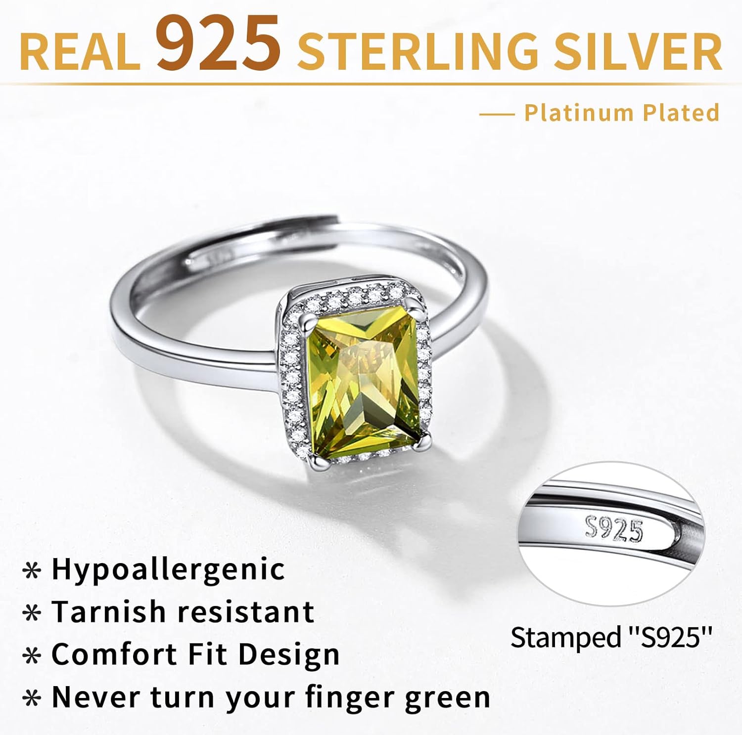 Sterling Silver Square Emerald Cut Birthstone Promise Ring