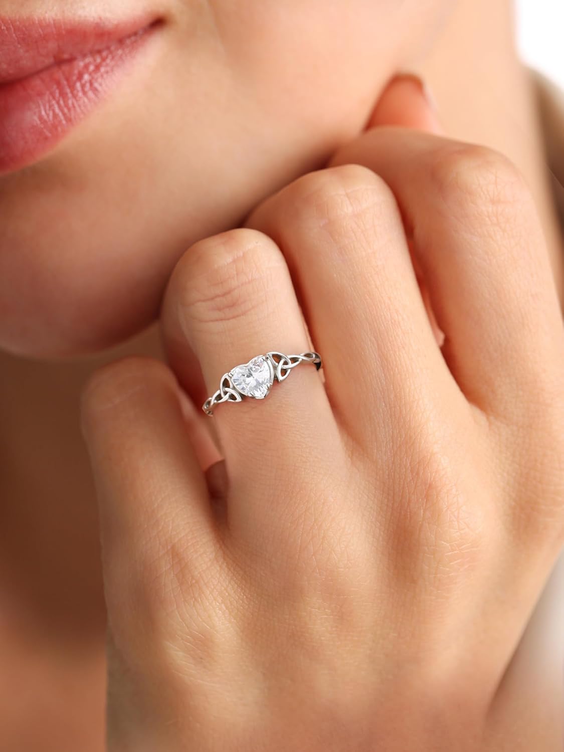 12 Months Celtic Knot & Heart Shape Birthstone Promise Rings for Women, april birthstone, Diamond Jewelry, Aries Birthstone, Taurus Birthstone, sterling silver promise rings, gift idea