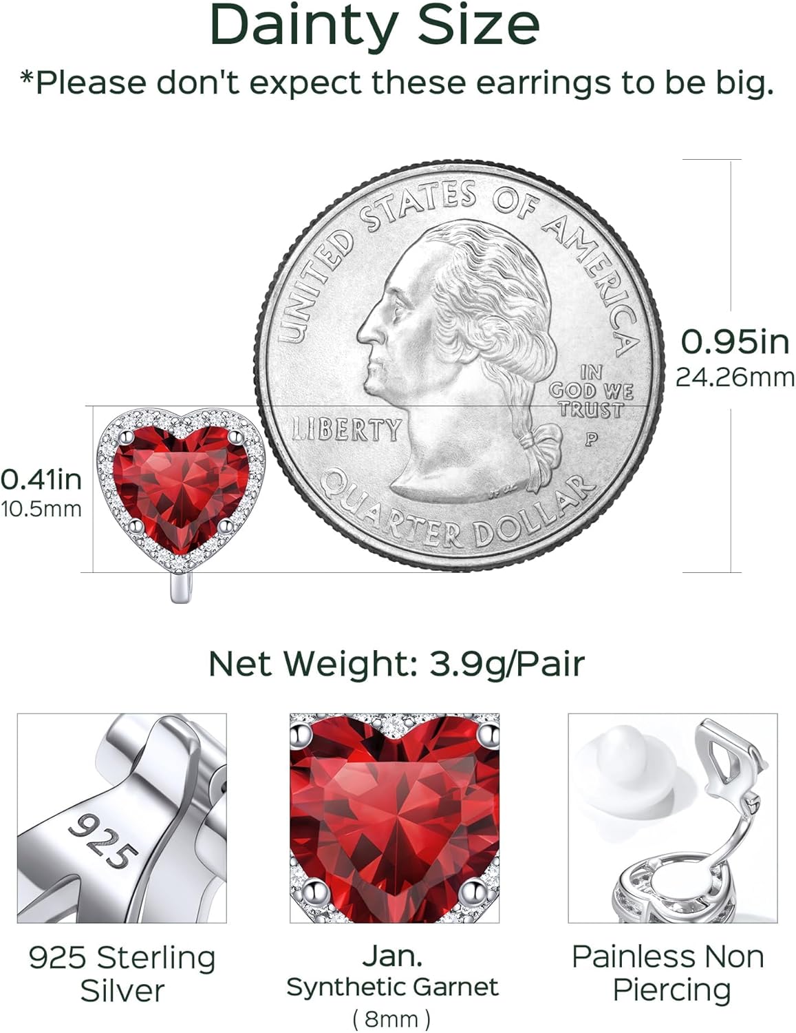 Hypoallergenic Birthstone Clip On Earrings Details: Dimensions, Hypoallergenic, Clip On