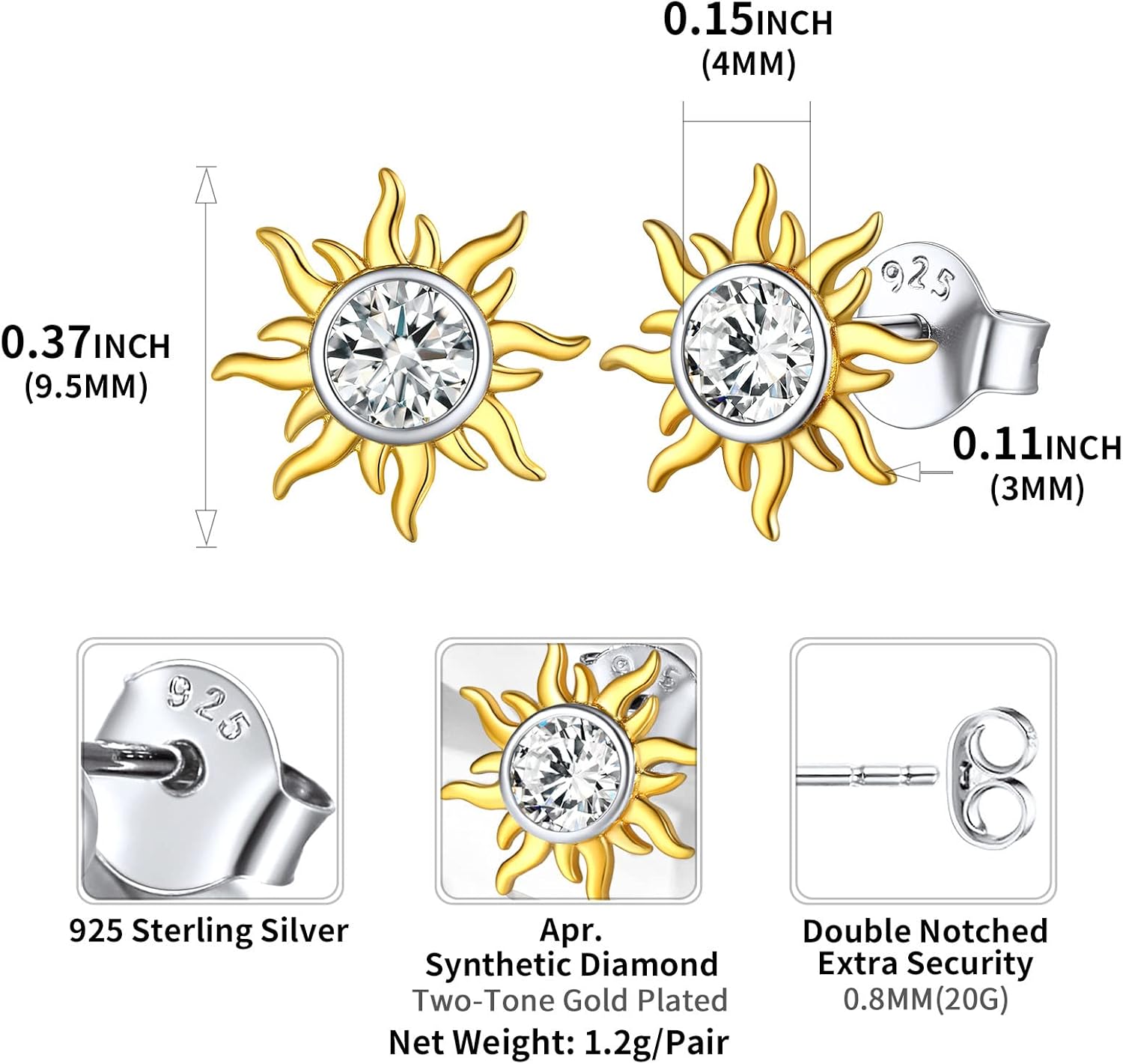 Hypoallergenic Sun Birthstone Earrings for Women, april birthstone, Diamond Jewelry, Aries Birthstone, Taurus Birthstone, birthstone Earrings, gift idea