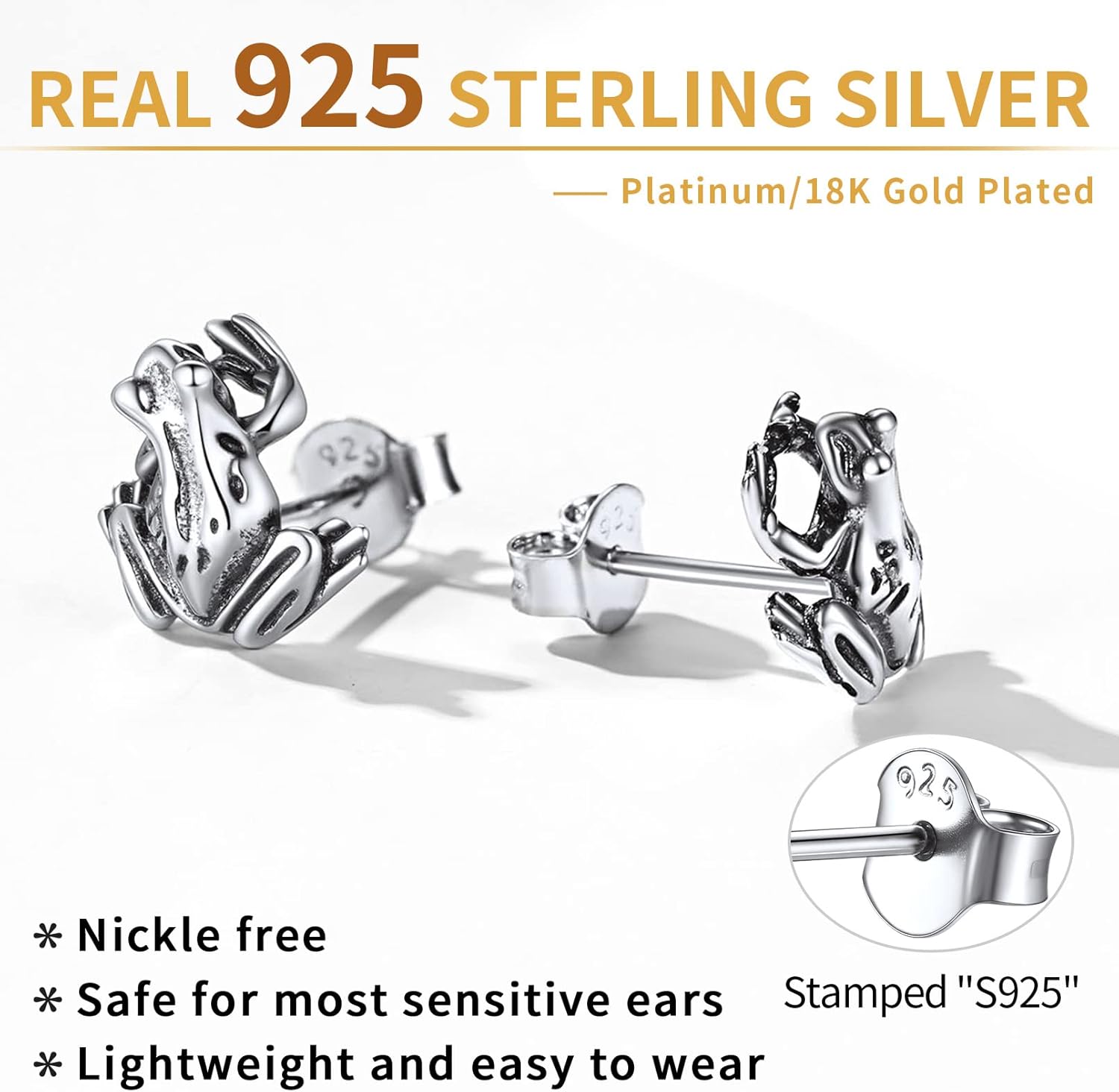 Sterling Silver Funny Frog Stud Earrings