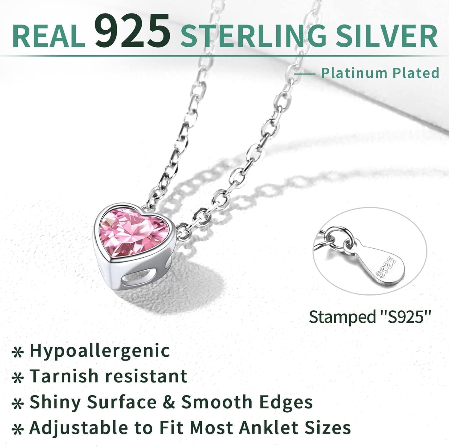 Sterling Silver Bride Heart Birthstone Wedding Anklets