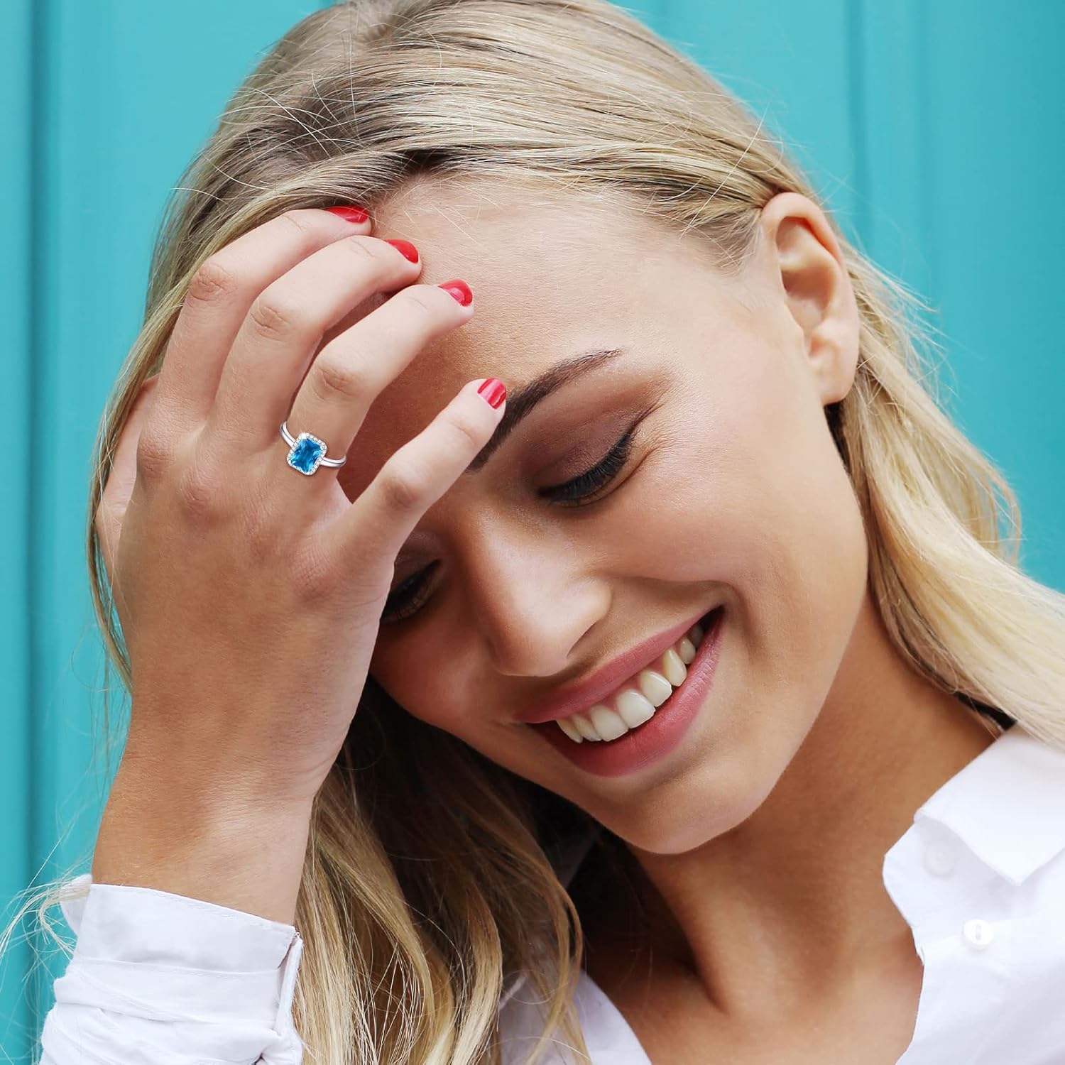 Square Emerald Cut Birthstone Promise Ring for Women