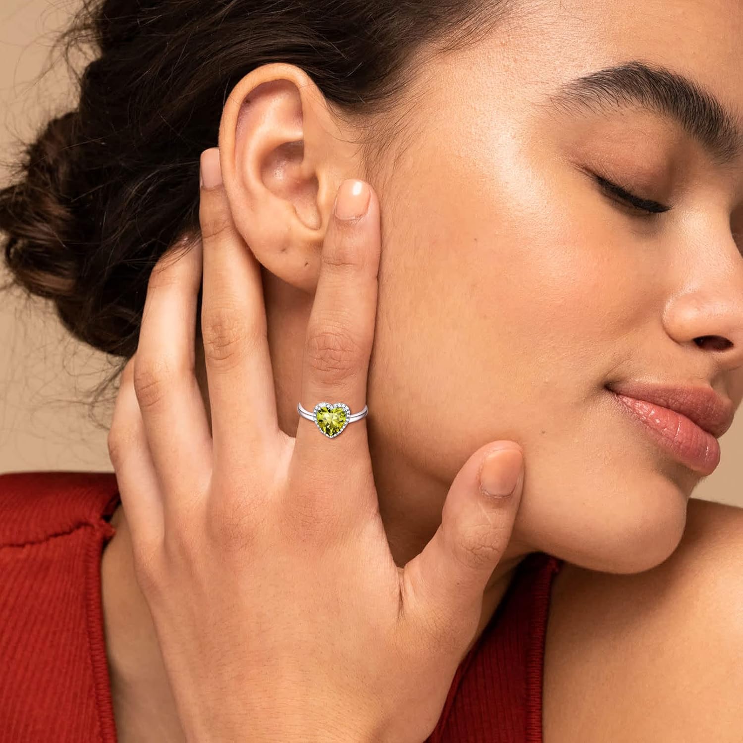 Heart Emerald Cut Birthstone Promise Ring for Women