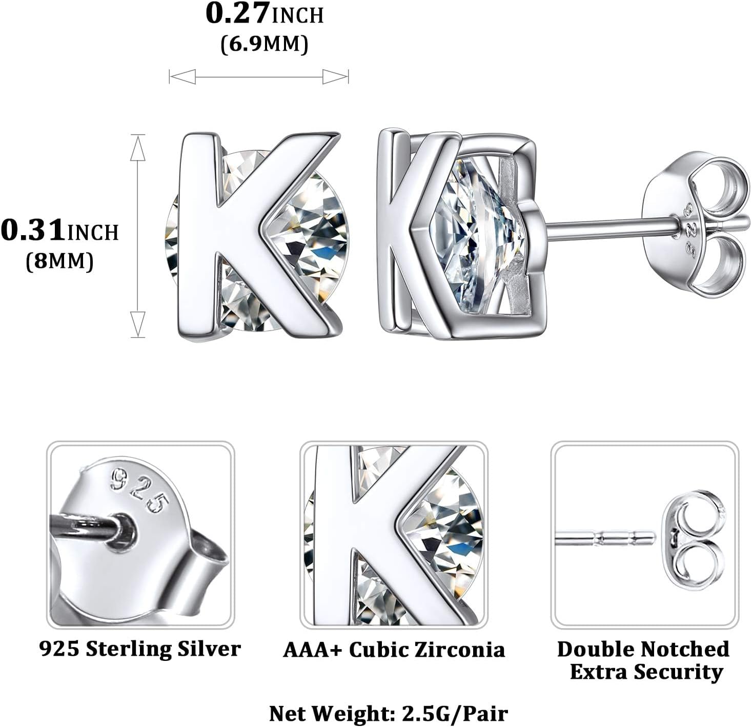 Dainty Initial & Cubic Zirconia Letter Stud Earrings