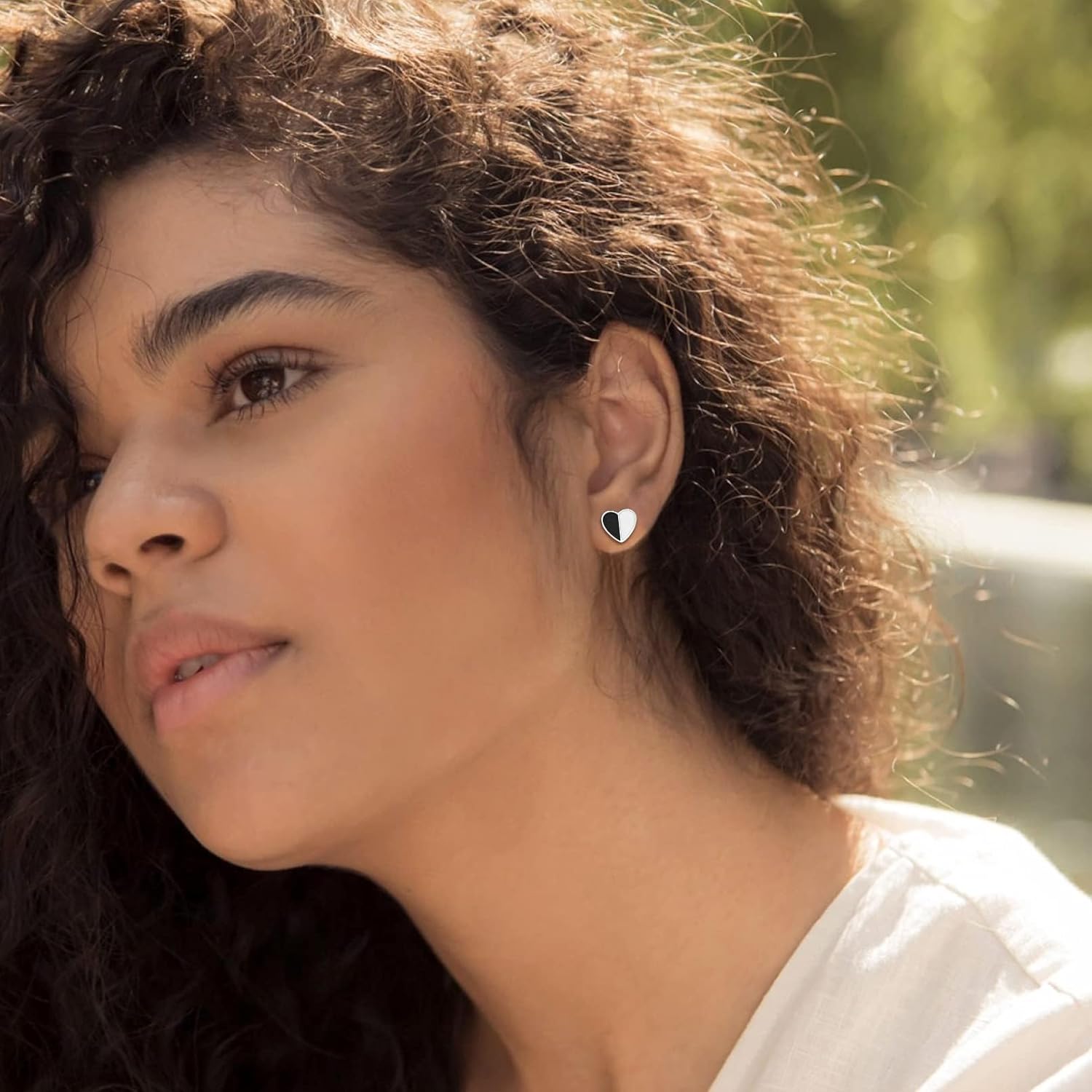 White & Black Heart Stud Earrings for Women