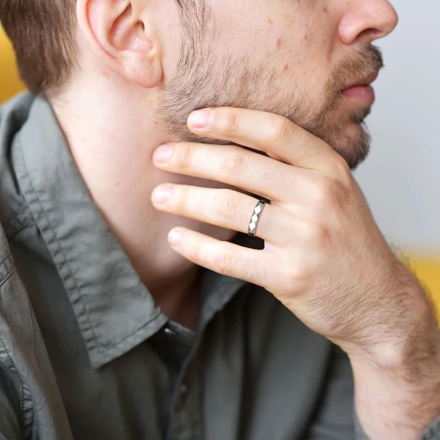 Sandblast Finish/Multi-Faceted Wedding Band Ring for Men