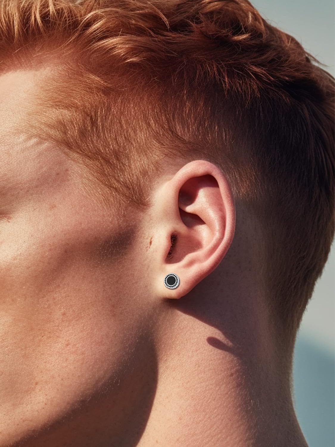 Black Onyx Viking Rune with Small Black Cubic Zirconia Stud Earrings for Men