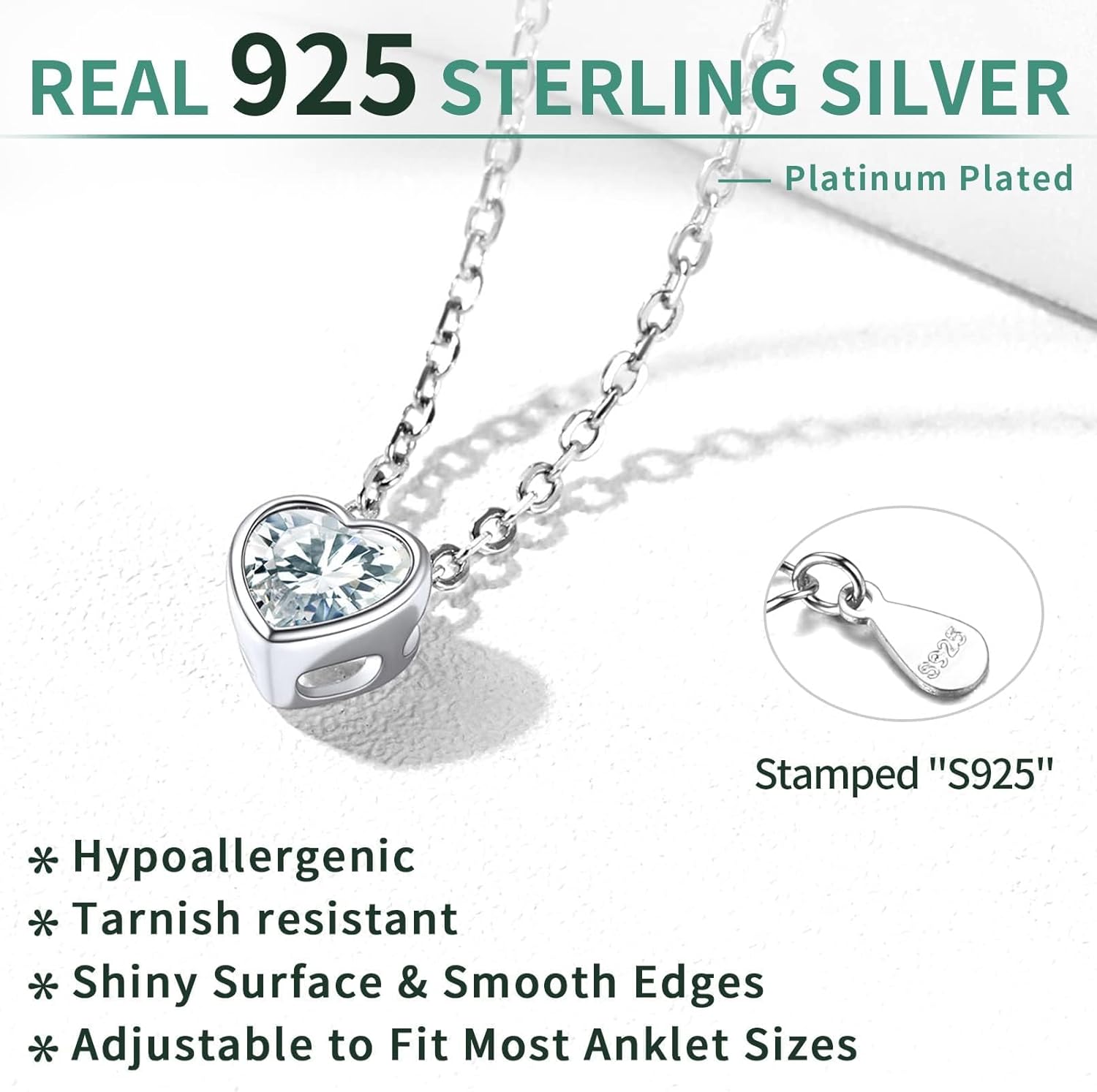 Sterling Silver Bride Heart Birthstone Wedding Anklets