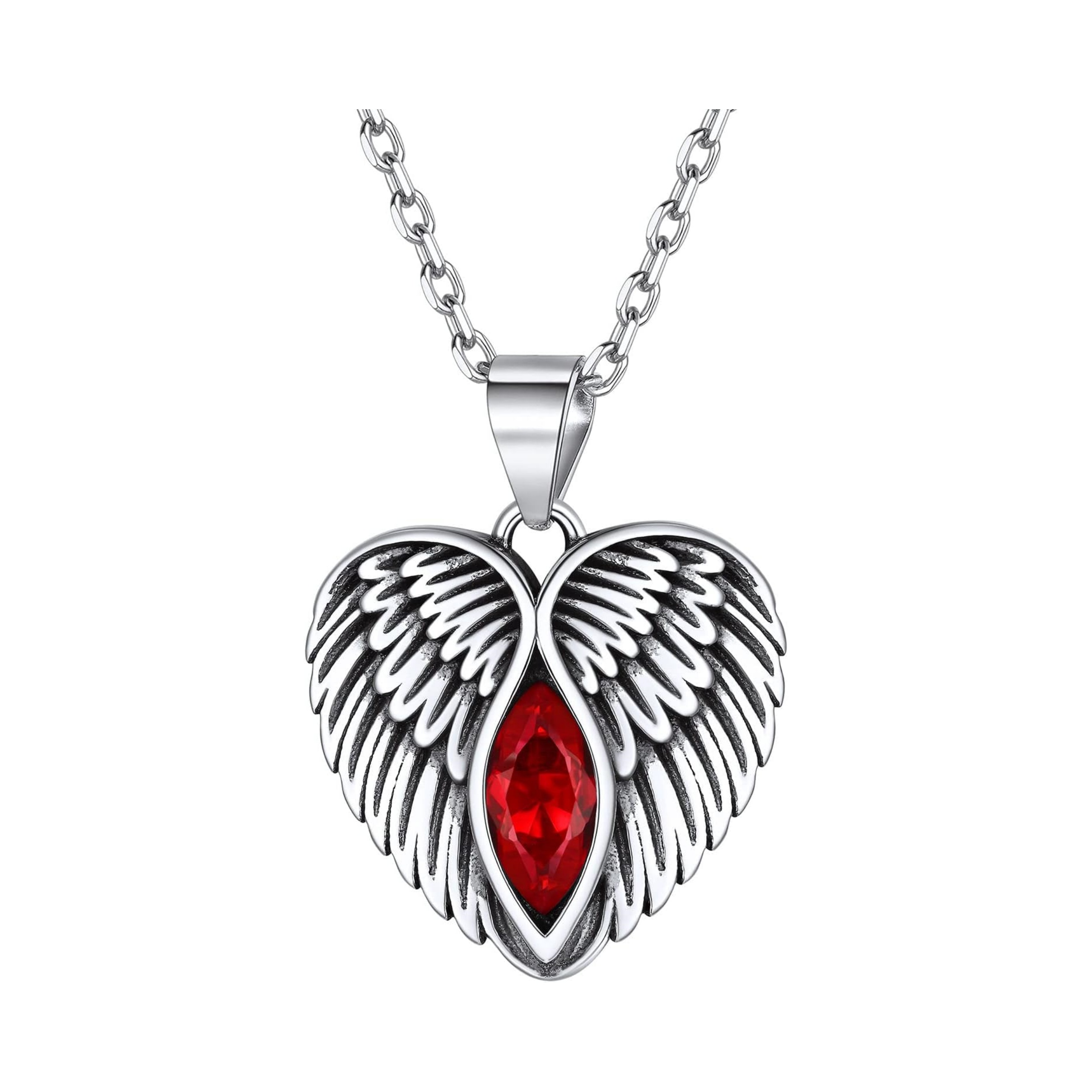 January Garnet Birthstone Angel Wings Necklace