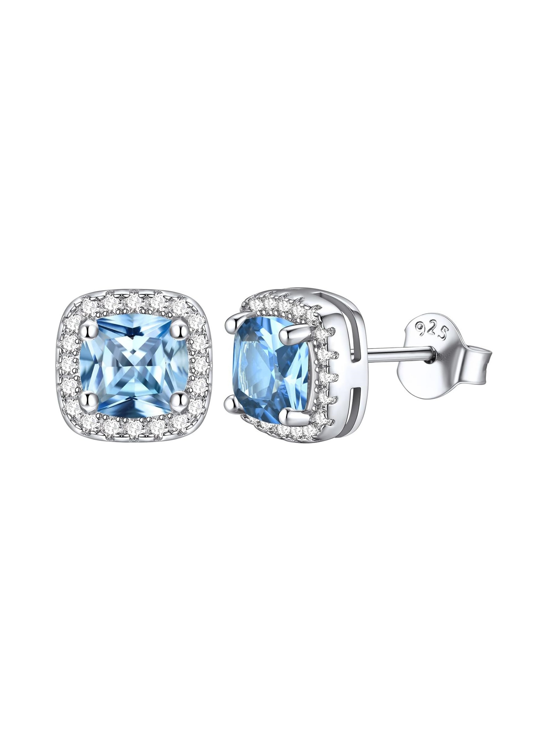 Square Sparkle Halo Birthstone Gemstone & Cubic Zirconia Stud Earrings 