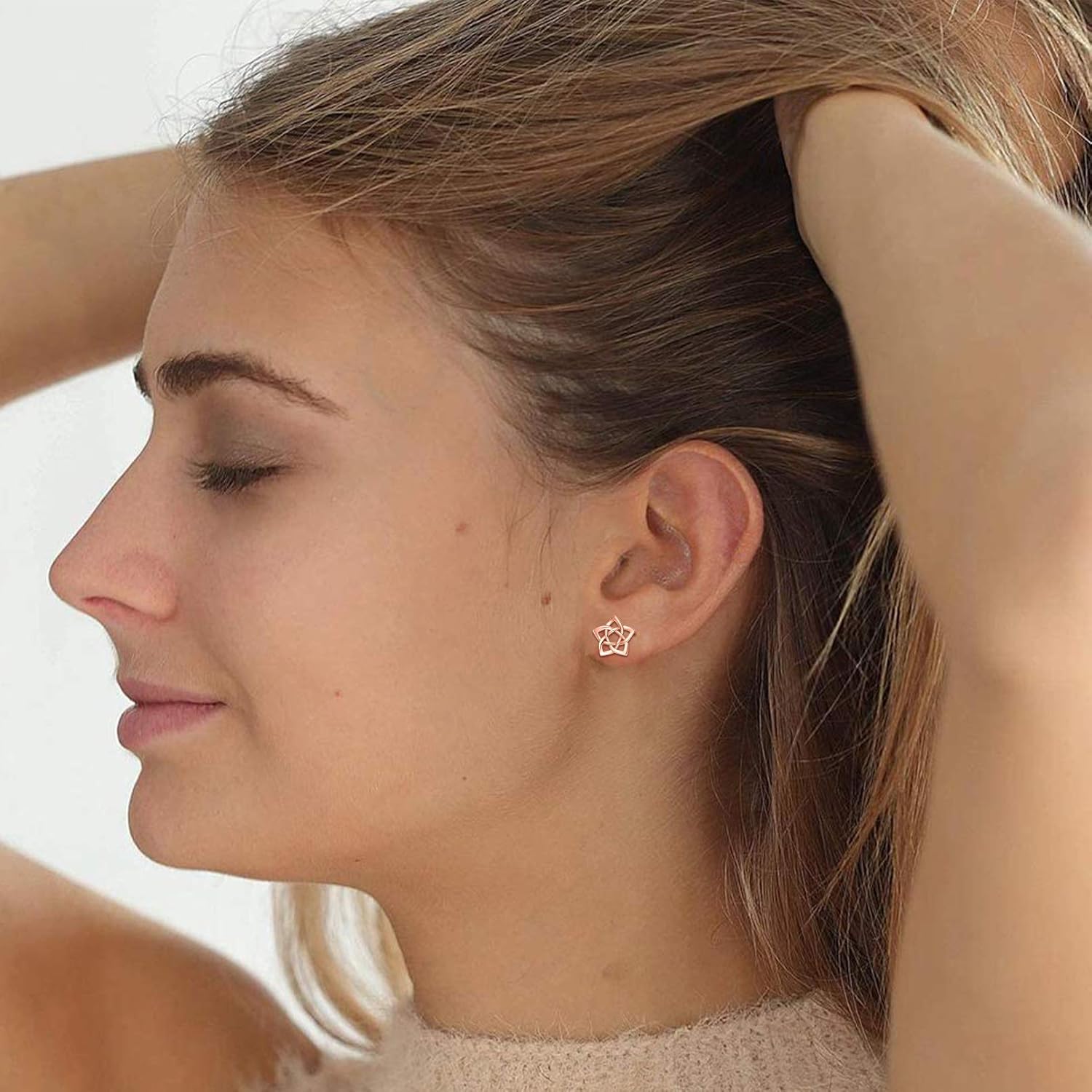 Irish Celtic Eternity Flower Love Knot Pentagram Stud Earrings for Women