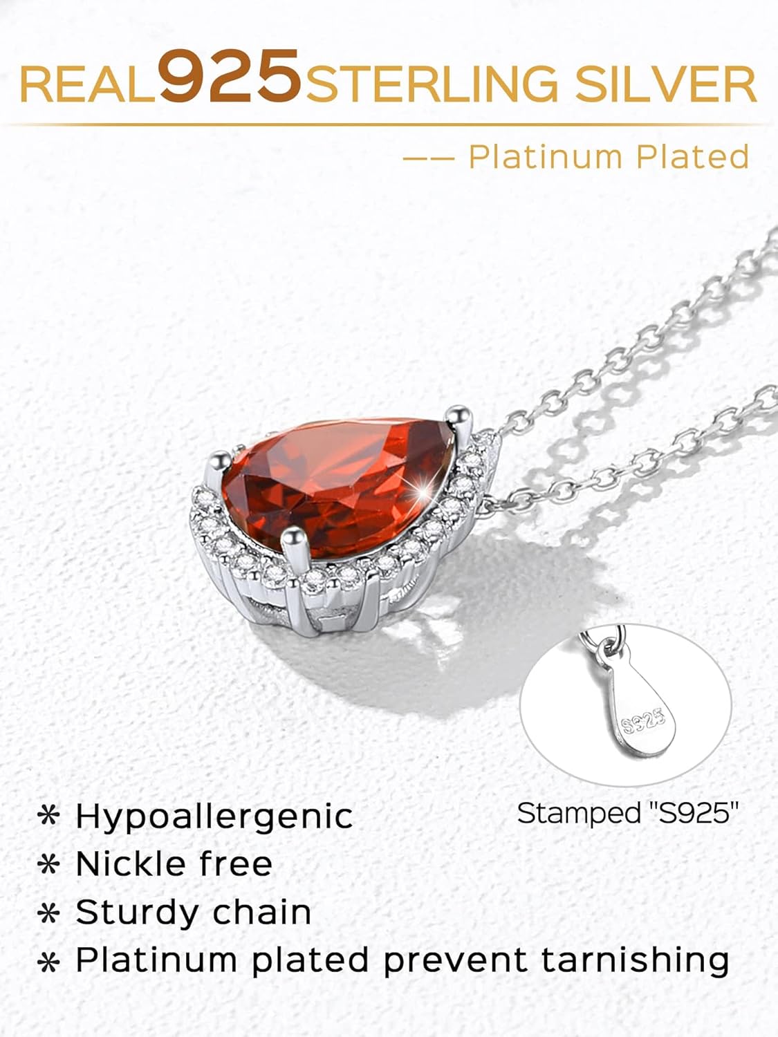 Sterling Silver Pear Cut Teardrop Birthstone Diamond Necklace