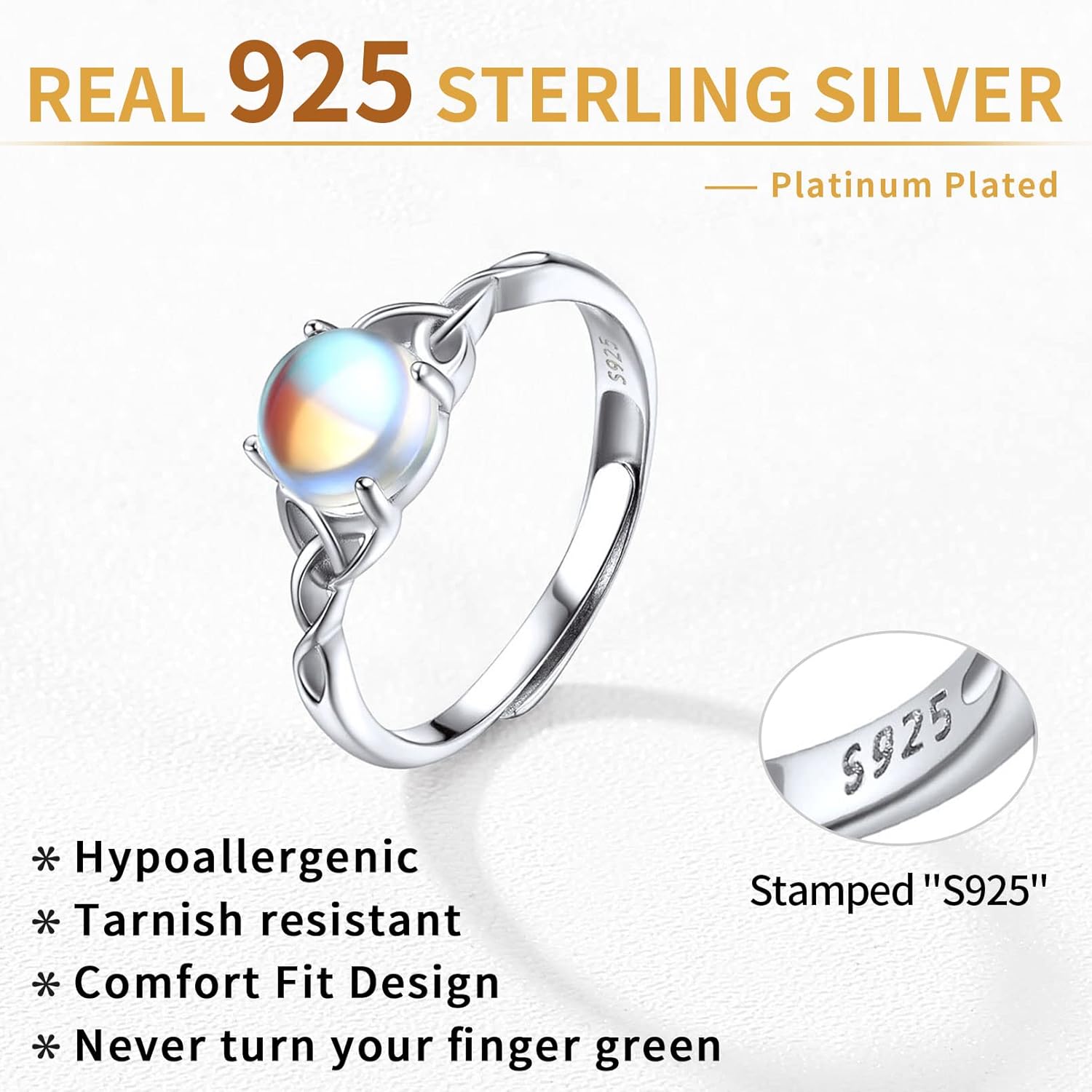 Sterling Silver Moonstone Celtic Knot Engagement Promise Wedding Band Rings