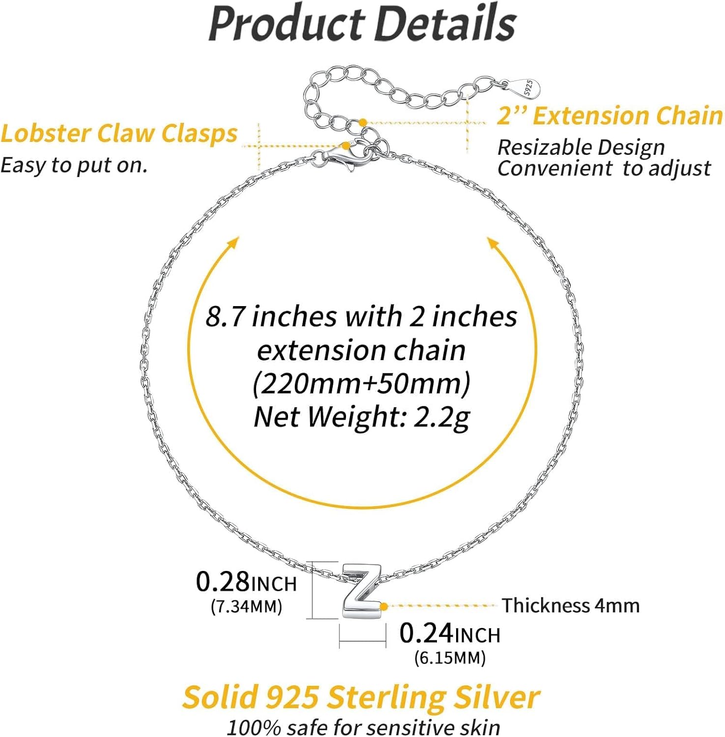 Z-Initial Letter Minimalist Summer Beach Anklet, sterling silver jewlery, initial jewelry, initial Anklet, sterling silver anklet, gift idea