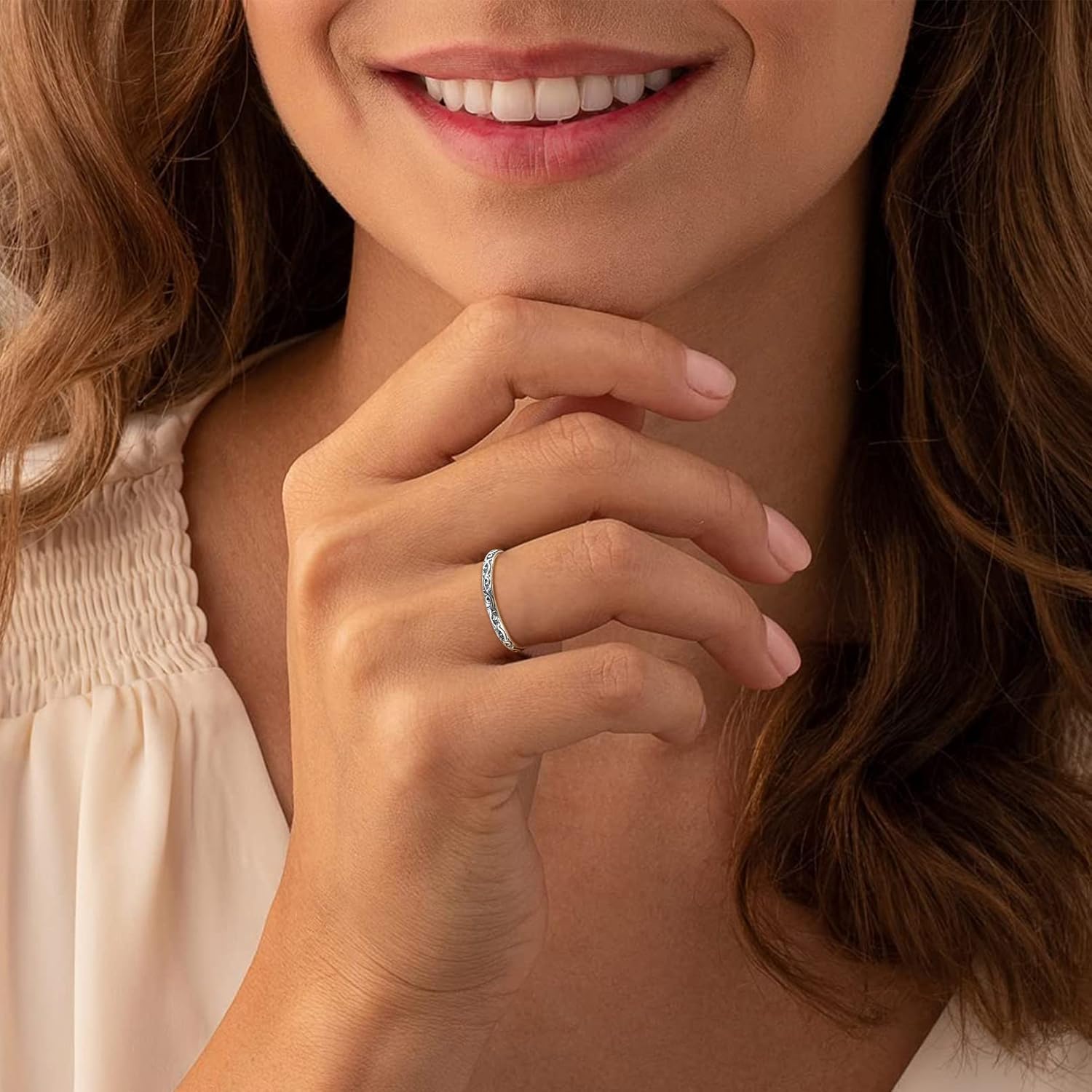 Retro Vine Stacking Eternity Wedding Band Rings for Women