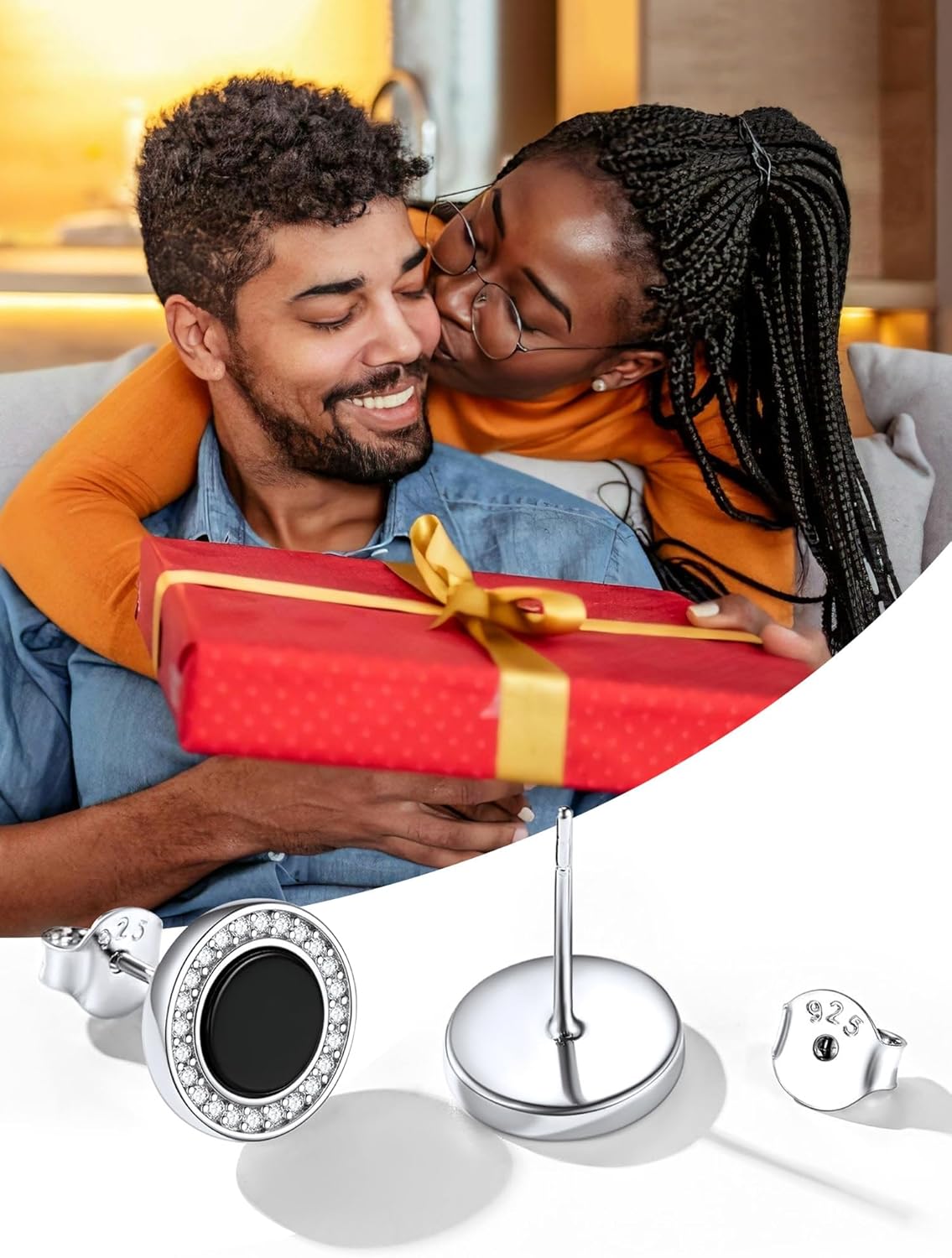 Black Onyx Round Cubic Zirconia Halo Stud Earrings