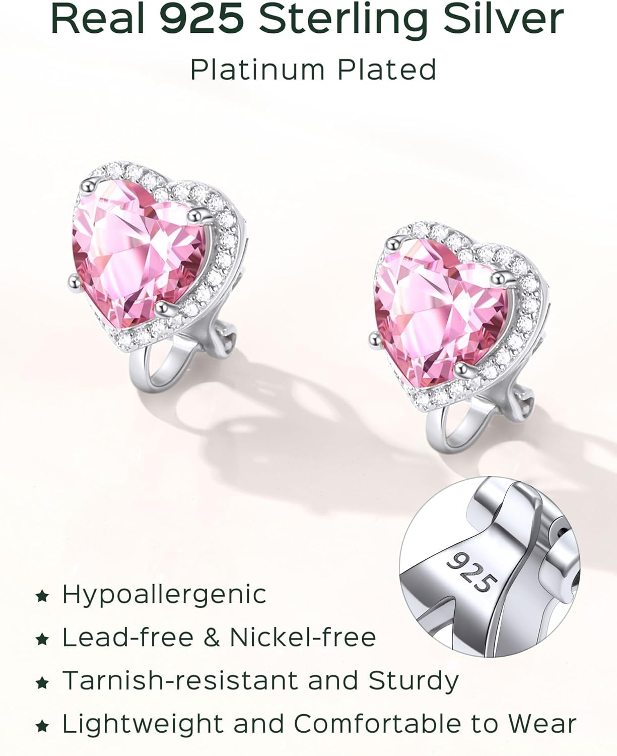 Sterling Silver Hypoallergenic Birthstone Clip On Earrings