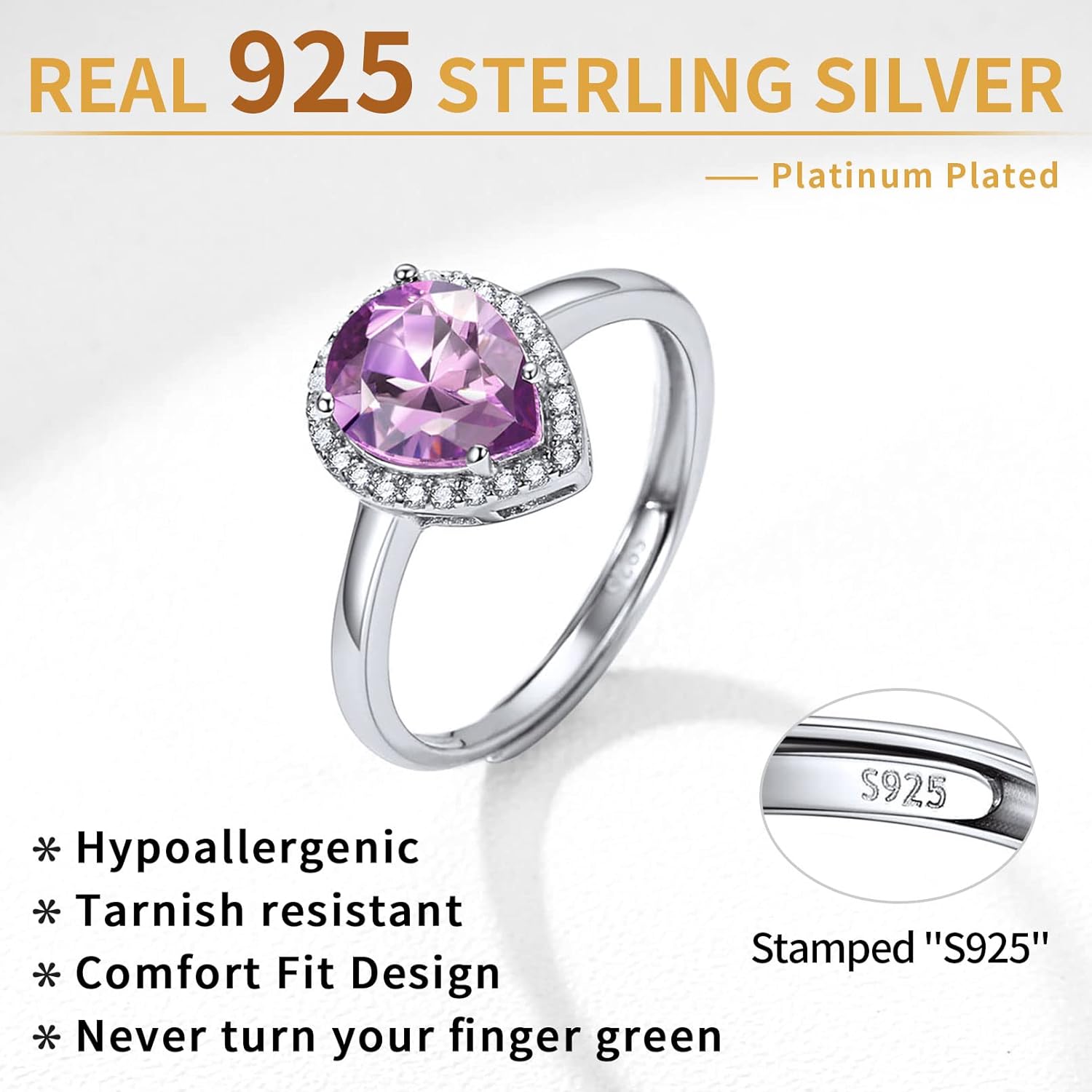 Sterling Silver Pear Cut Teardrop Birthstone Promise Ring 