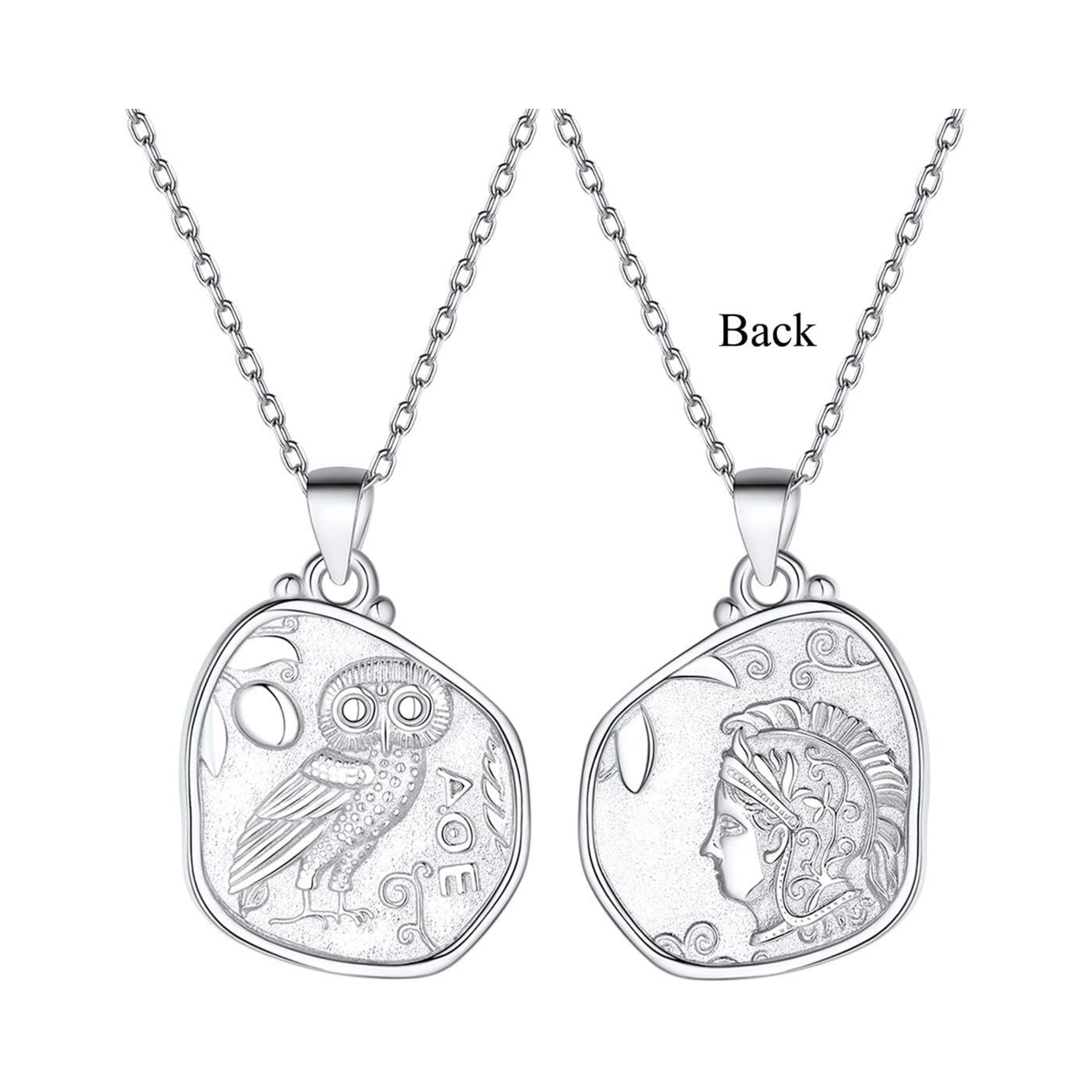 Vintage Athena & Owl Irregular Greek Coin Pendant Necklace