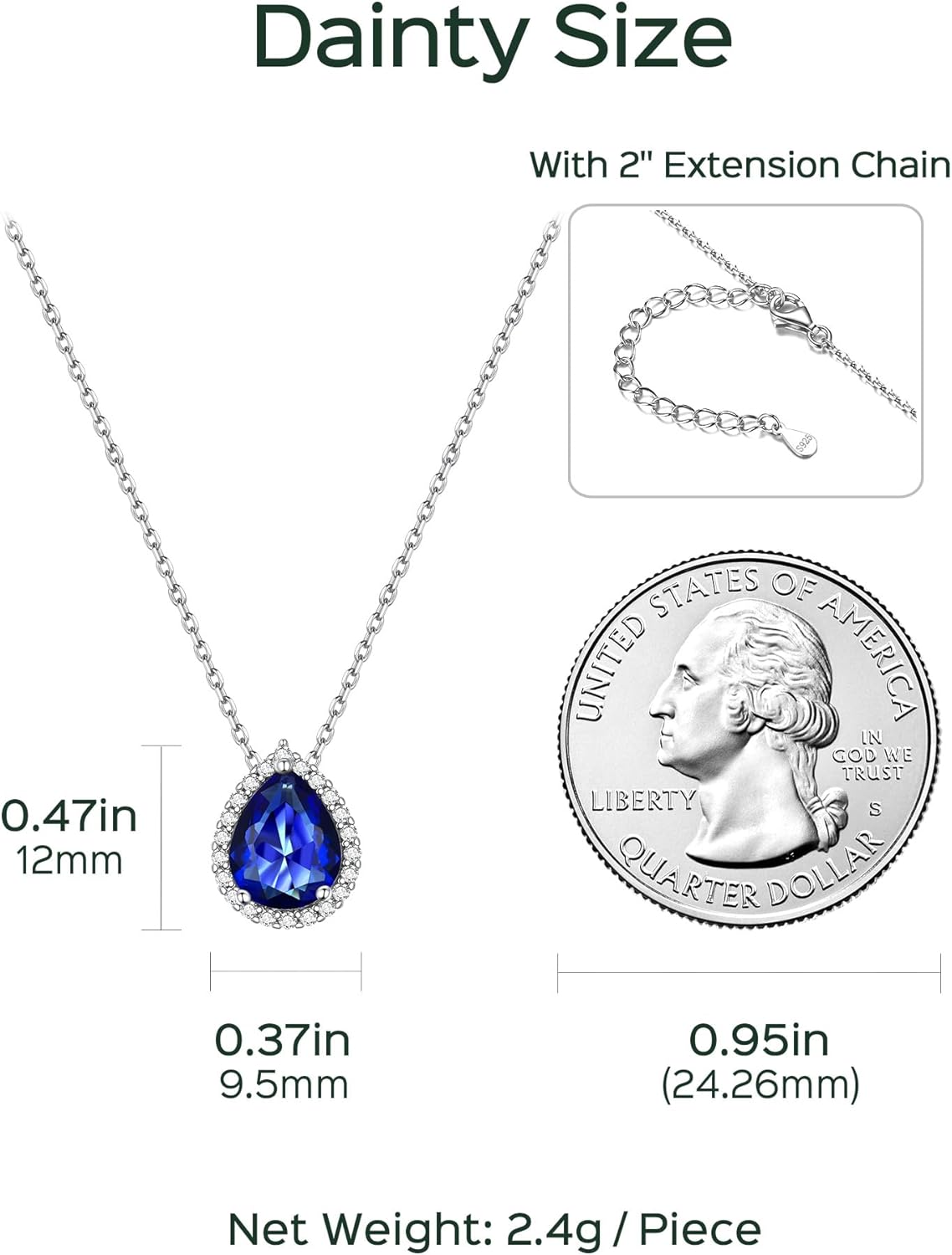 Pear Cut Teardrop Birthstone Diamond Necklace Details: Dimensions, Hypoallergenic, Lobster-Claw-Clasps