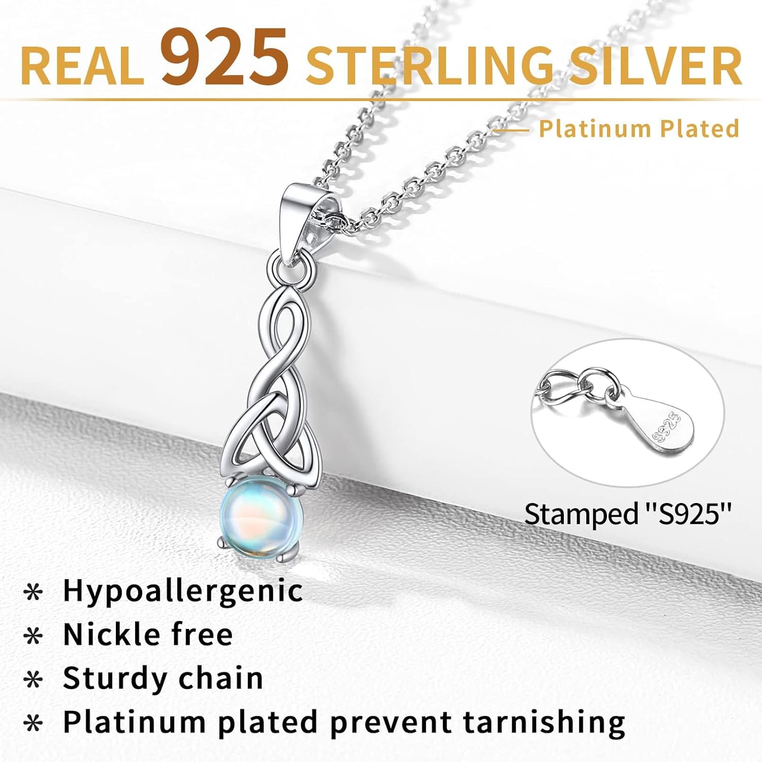 Moonstone Round Shaped Celtic Knot Pendant Necklace for Women, moonstone jewelry, celtic knot jewelry, sterling silver jewelry, silver necklace for women