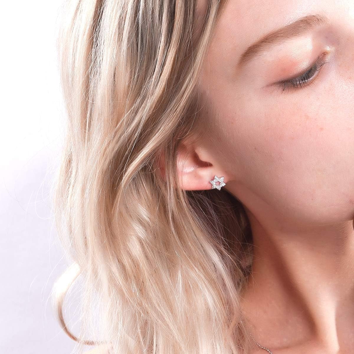 Tiny Cubic Zirconia Star of David Stud Earrings for Women