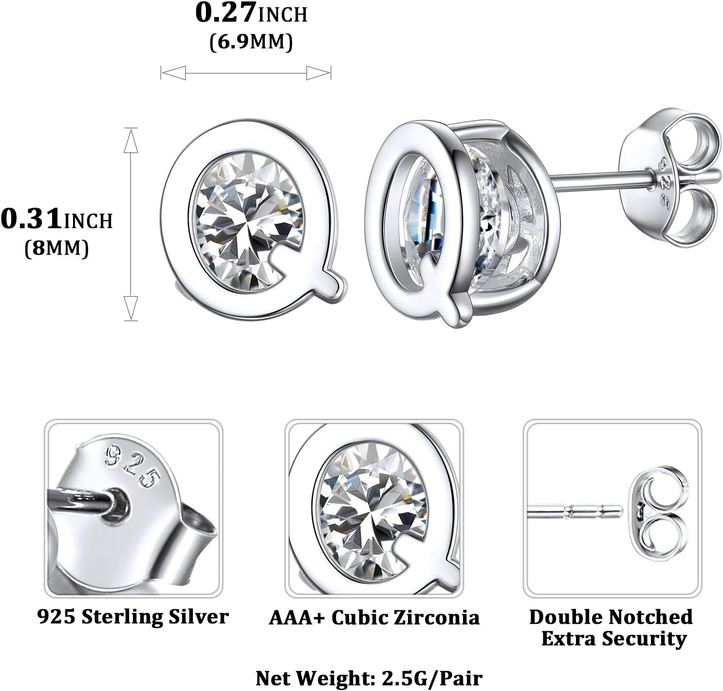 Dainty Initial & Cubic Zirconia Letter Stud Earrings