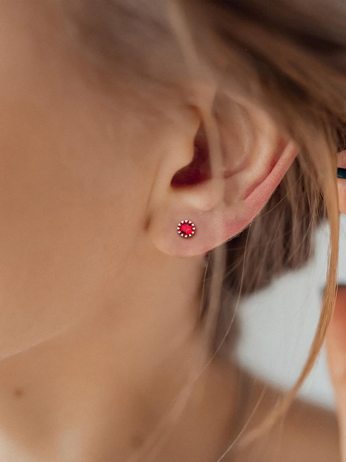 Round Cut Birthstone Stud Earrings for Ladies,  jan birthstone, Garnet birthstone, Capricorn Birthstone, Aquarius Birthstone, sterling silver jewelry, gift idea