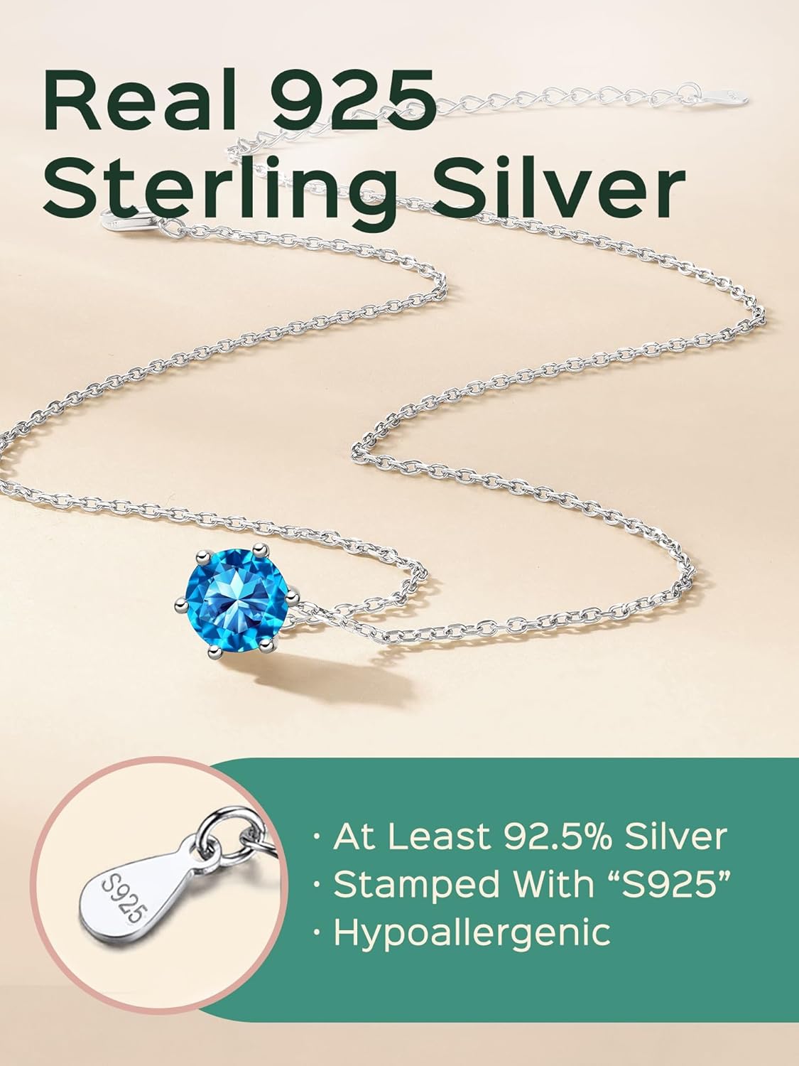 12 Months Sparkling Round Cut Created Birthstone Necklace for women, december birthstone, Blue Topaz Jewelry, Sagittarius Birthstone,  topaz birthstone, Capricorn Birthstone, christmas gift, gift idea