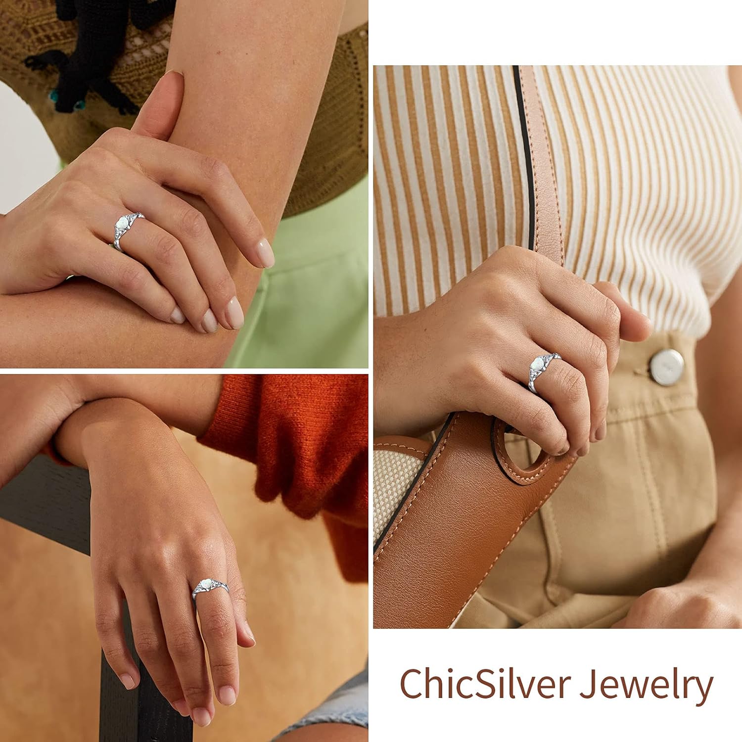 White Opal Celtic Knot Claddagh Heart Shape Birthstone Promise Ring for Women