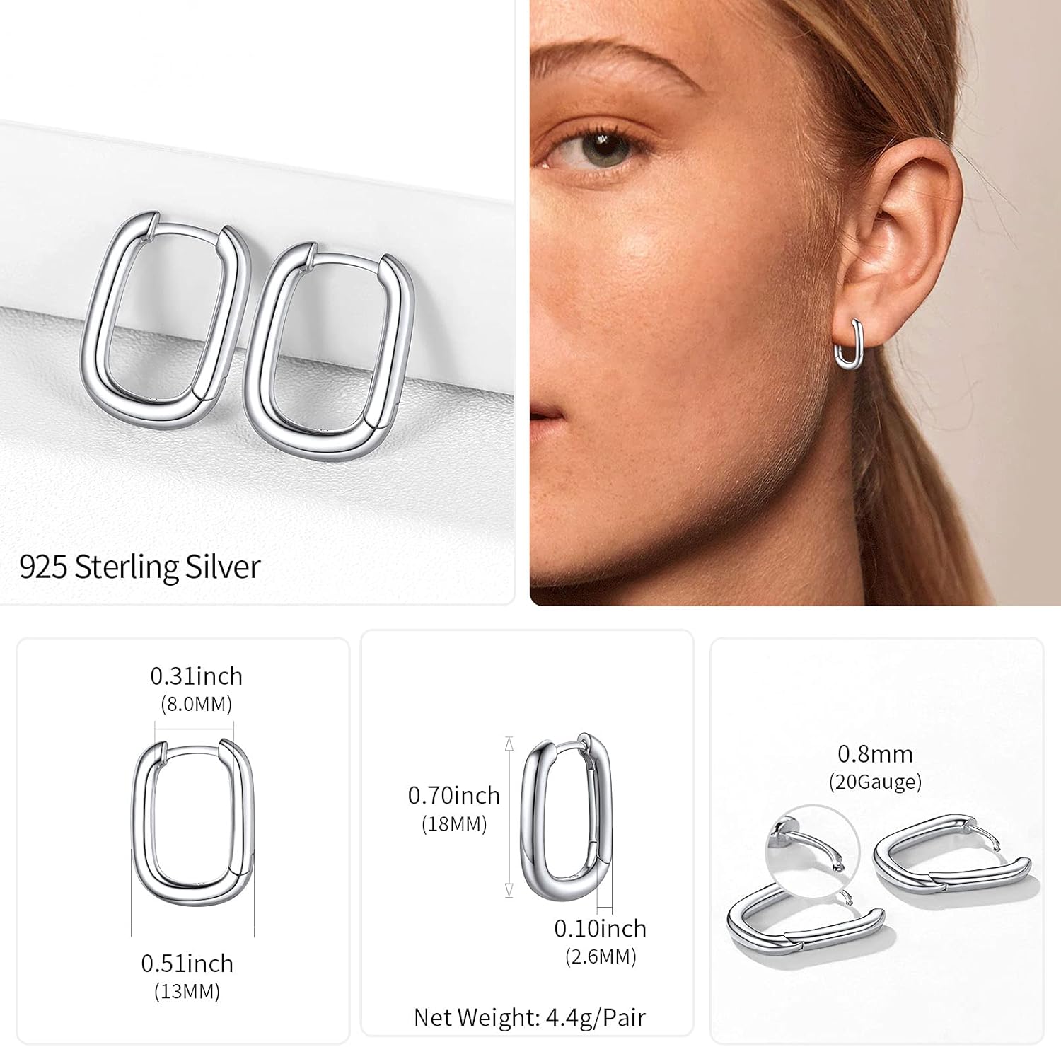 ChicSilver Sterling Silver Square & round Chunky Hoop Earrings for Women, Ladies, Couples, girlfriend, wife Details: Dimensions, Hypoallergenic, Hinged Hoop