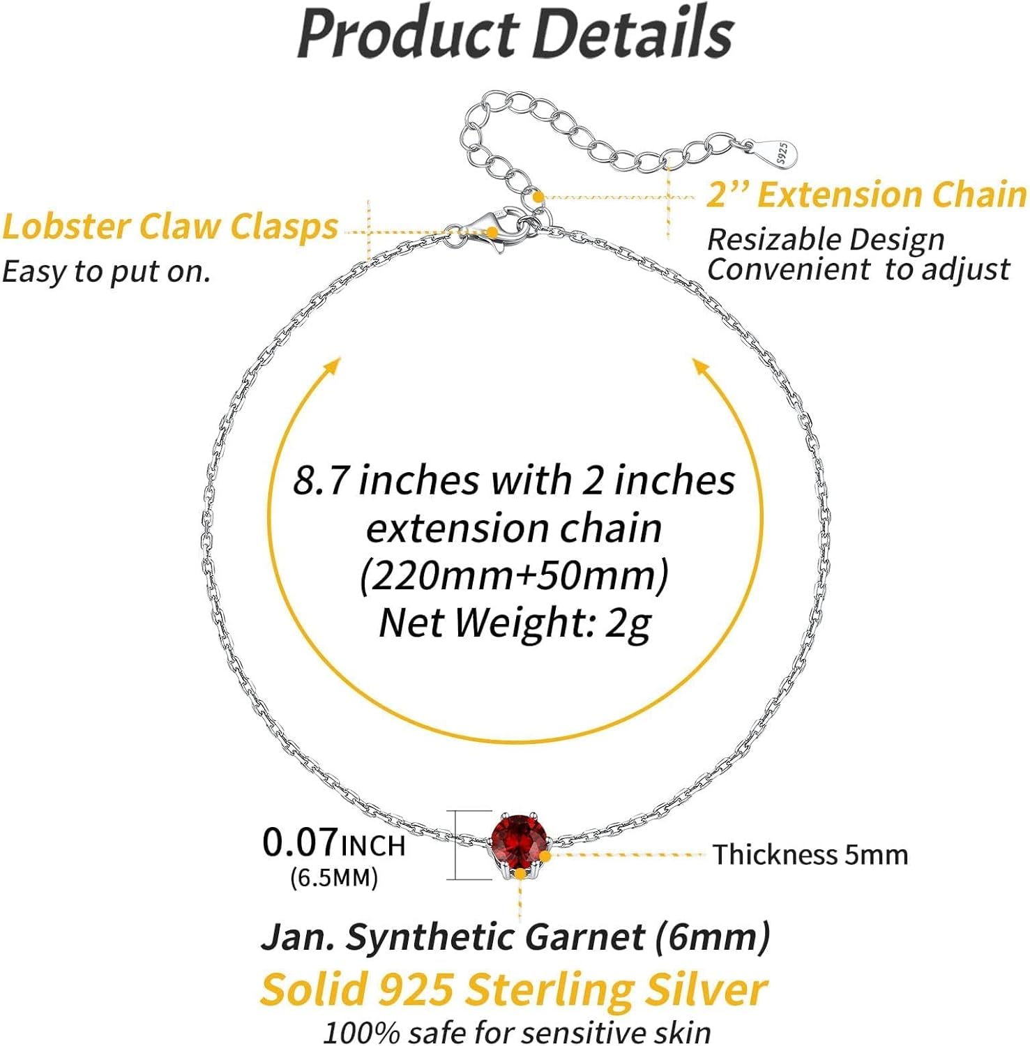 Simple Dainty Round Birthstone Ankle