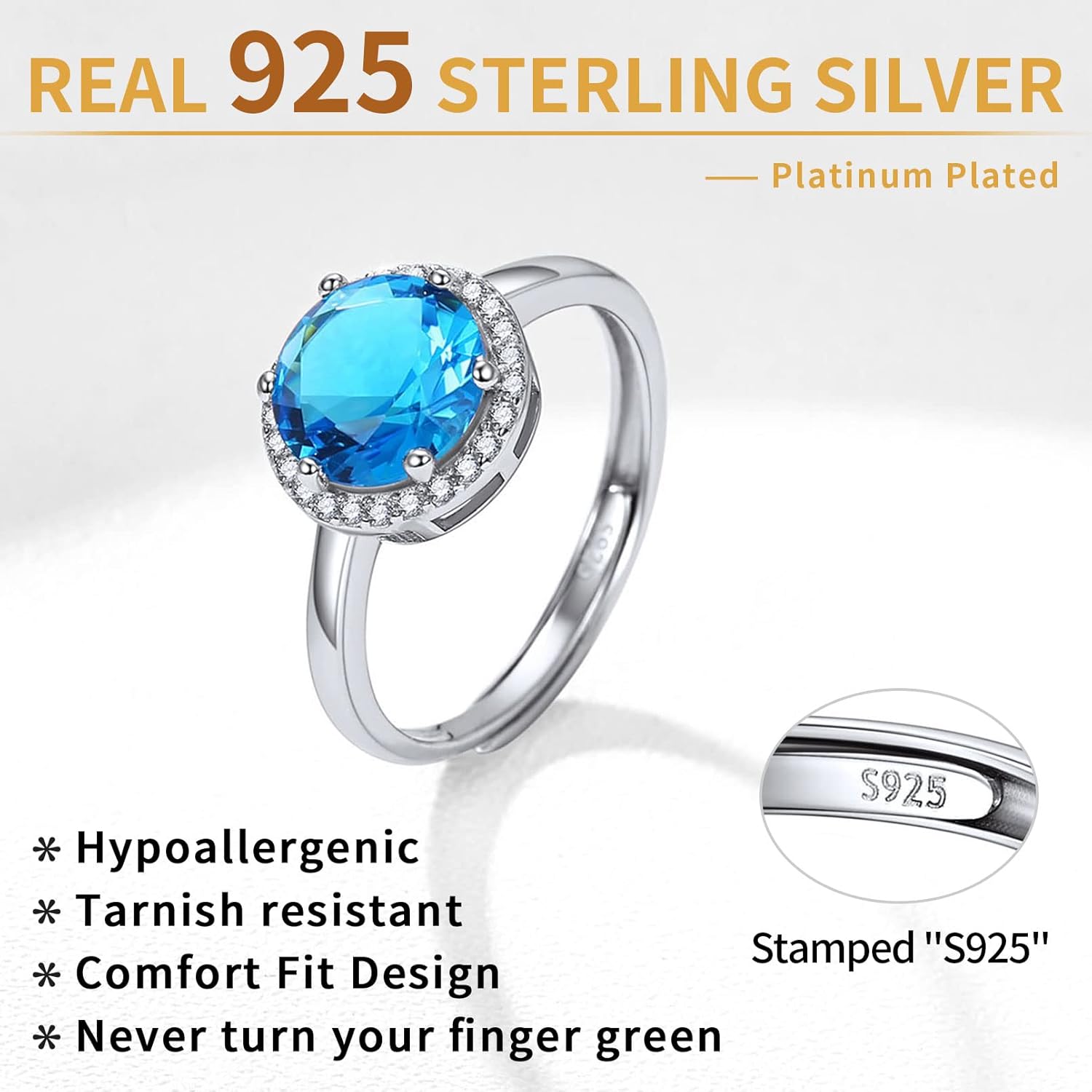 Sterling Silver Round Cut Birthstone Promise Ring