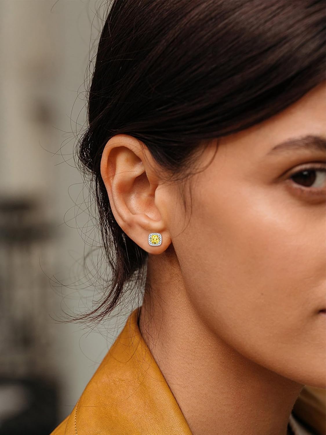 Square Sparkle Halo Birthstone Gemstone & Cubic Zirconia Stud Earrings for Women