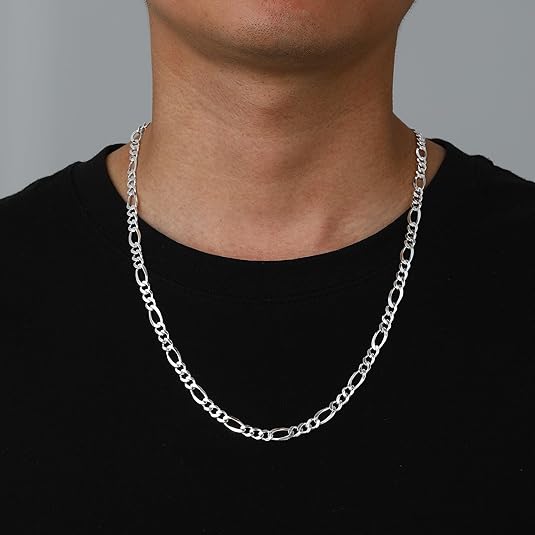 5mm Solid 925 Sterling Silver Figaro Chain for Men