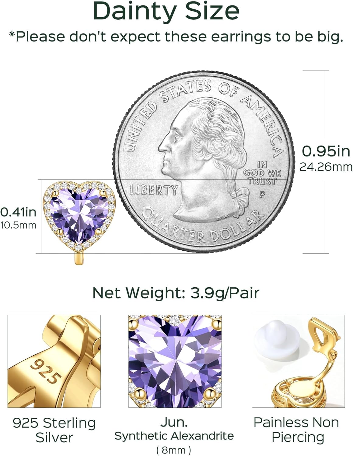 Hypoallergenic Birthstone Clip On Earrings Details: Dimensions, Hypoallergenic, Clip On