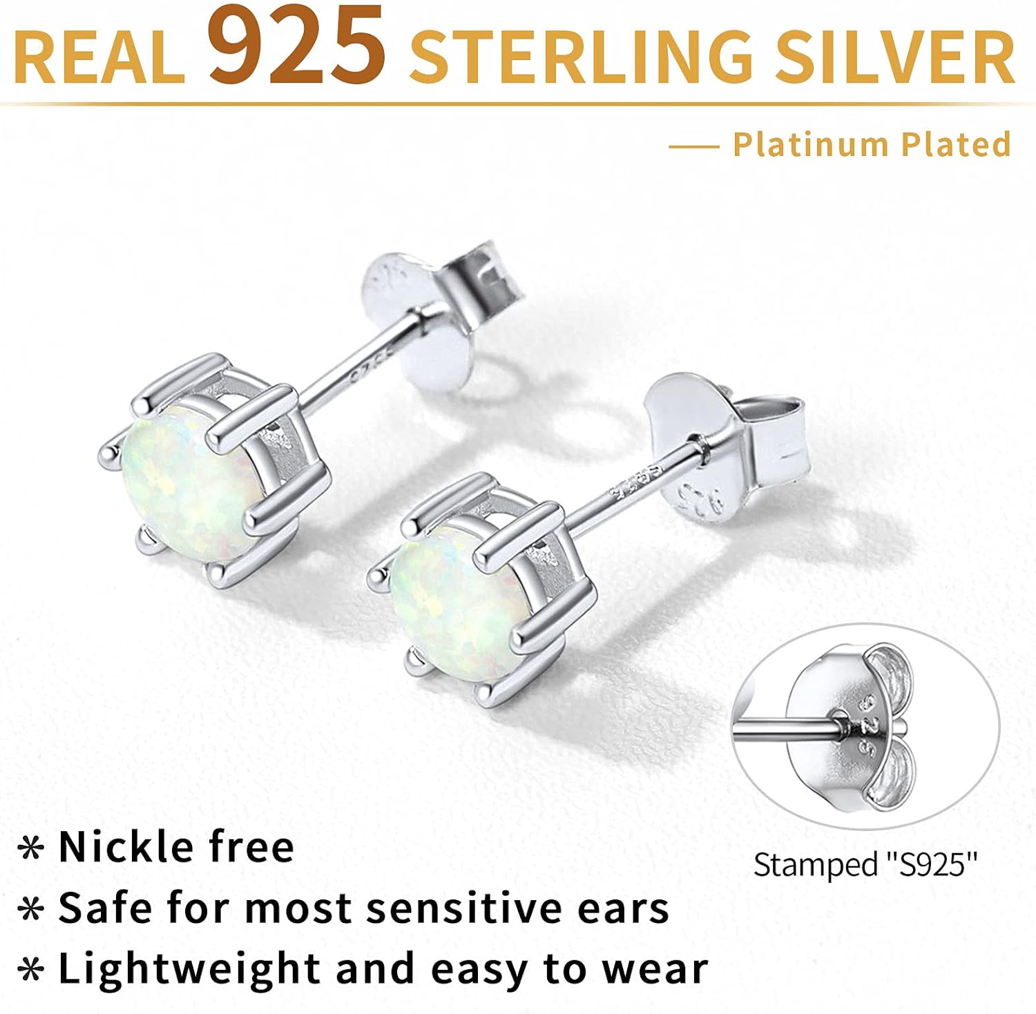 Round Cut Created Opal Gemstone Stud Earrings