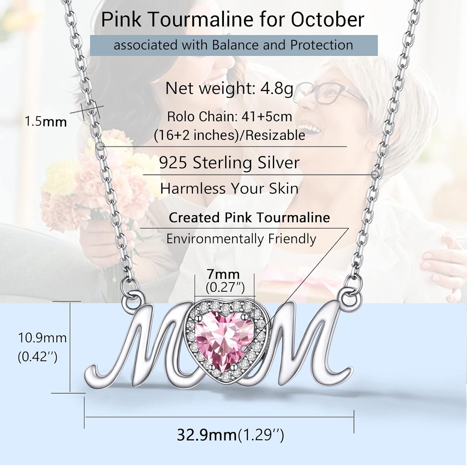 Mothers Day Birthstone Necklace Details: Dimensions, Hypoallergenic, Lobster-Claw-Clasps