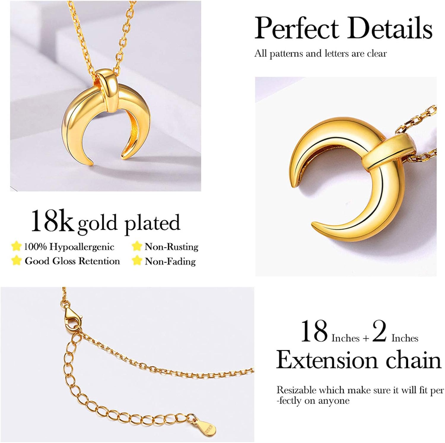 Sterling Silver Crescent Moon Pendant Necklace